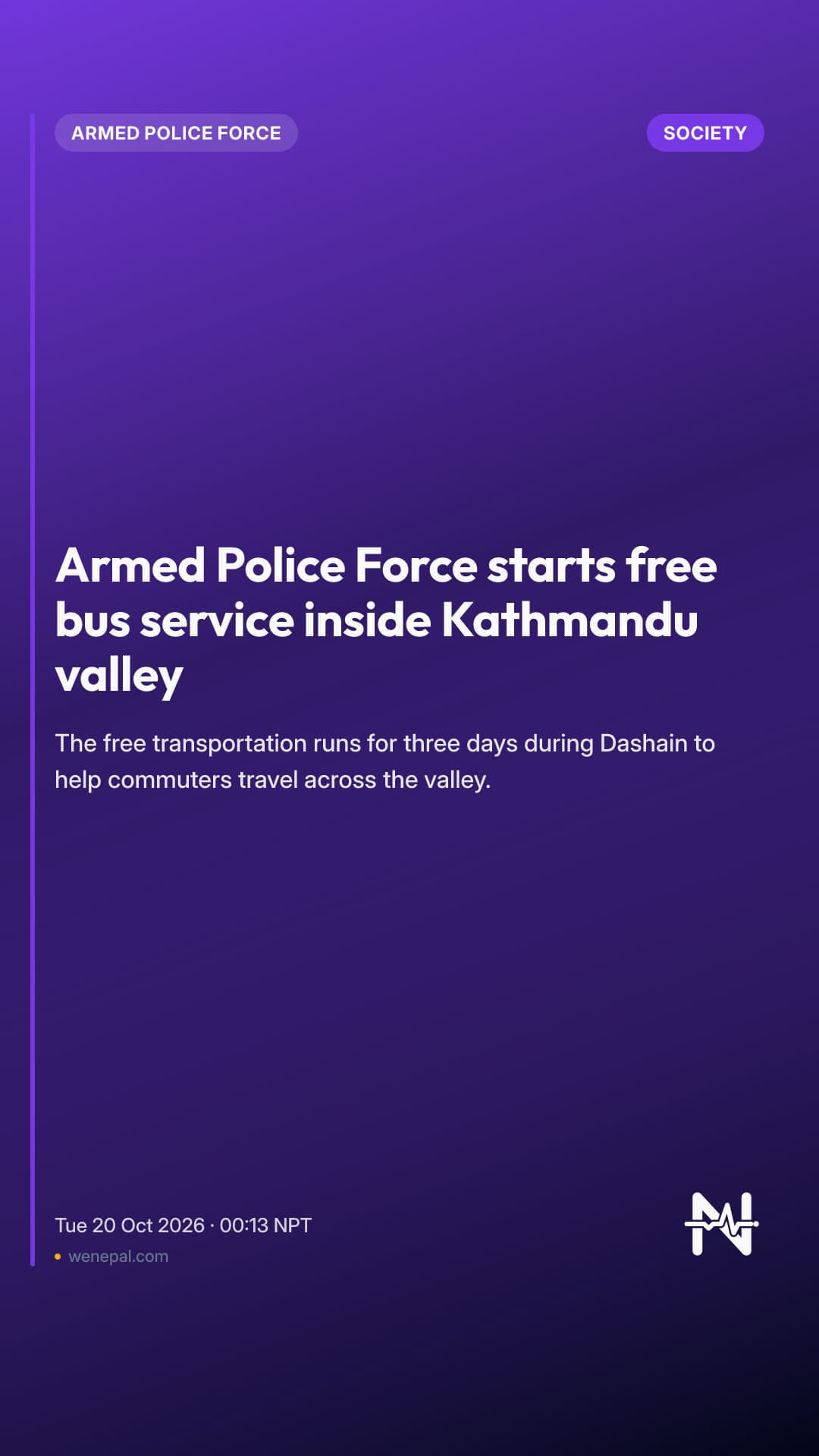 Armed Police Force starts free bus service inside Kathmandu valley