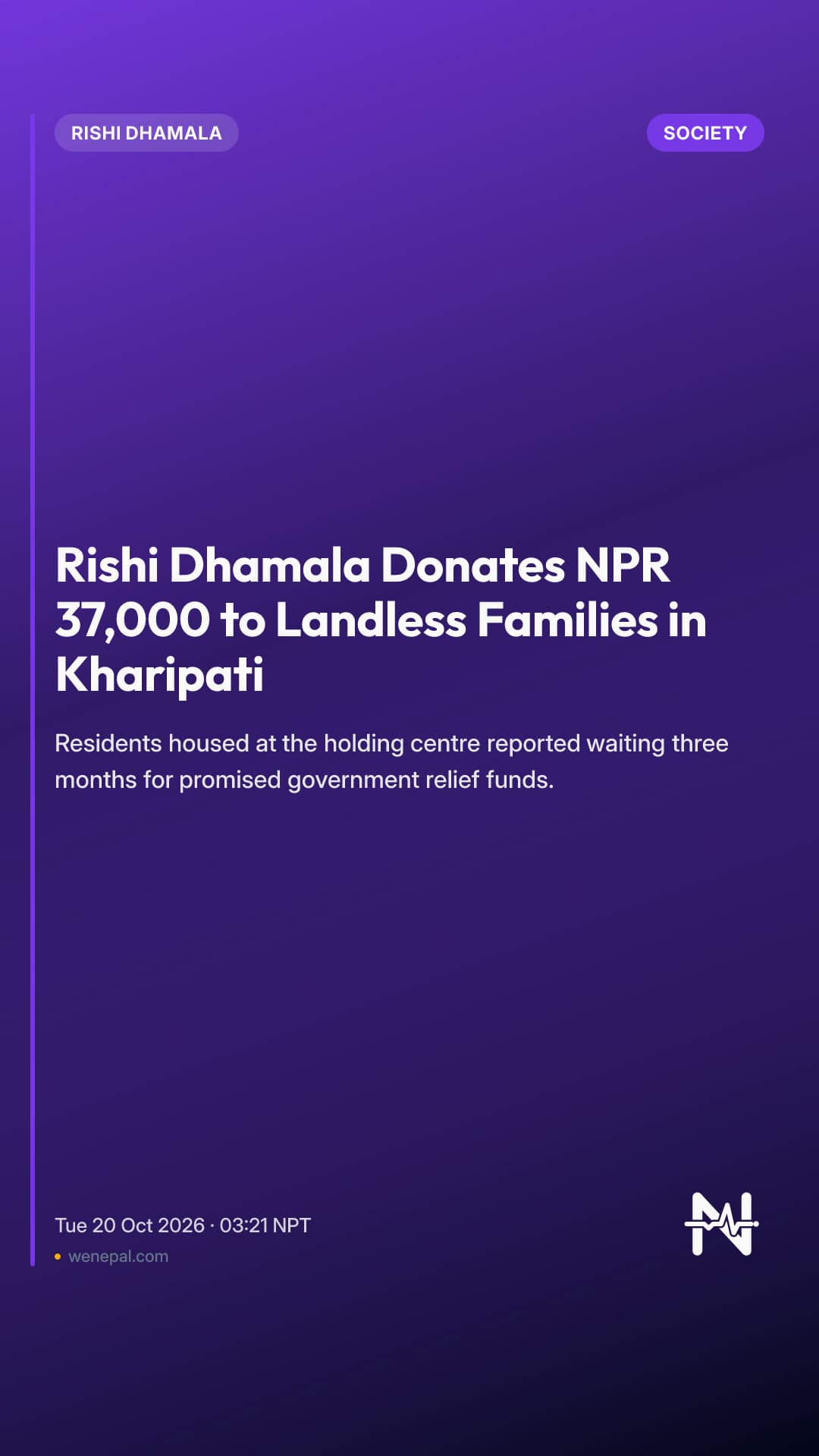Rishi Dhamala Donates NPR 37,000 to Landless Families in Kharipati