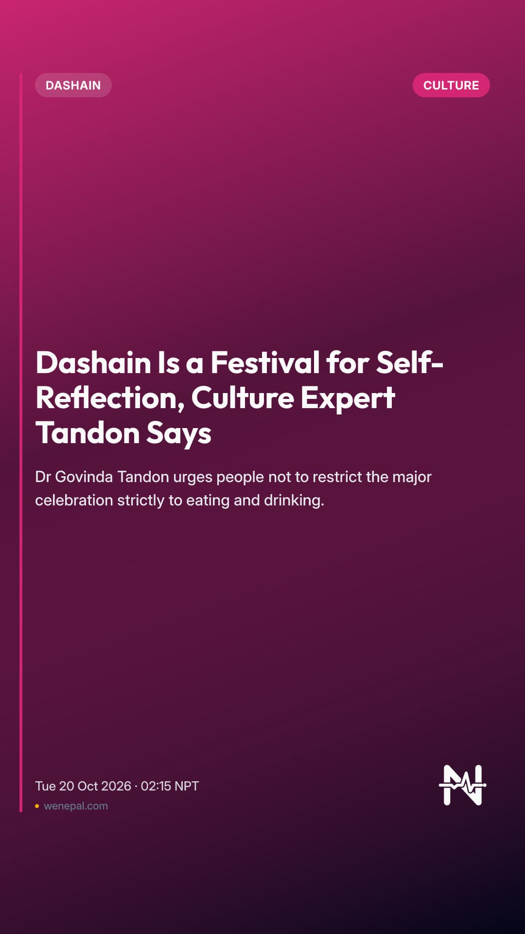 Dashain Is a Festival for Self-Reflection, Culture Expert Tandon Says