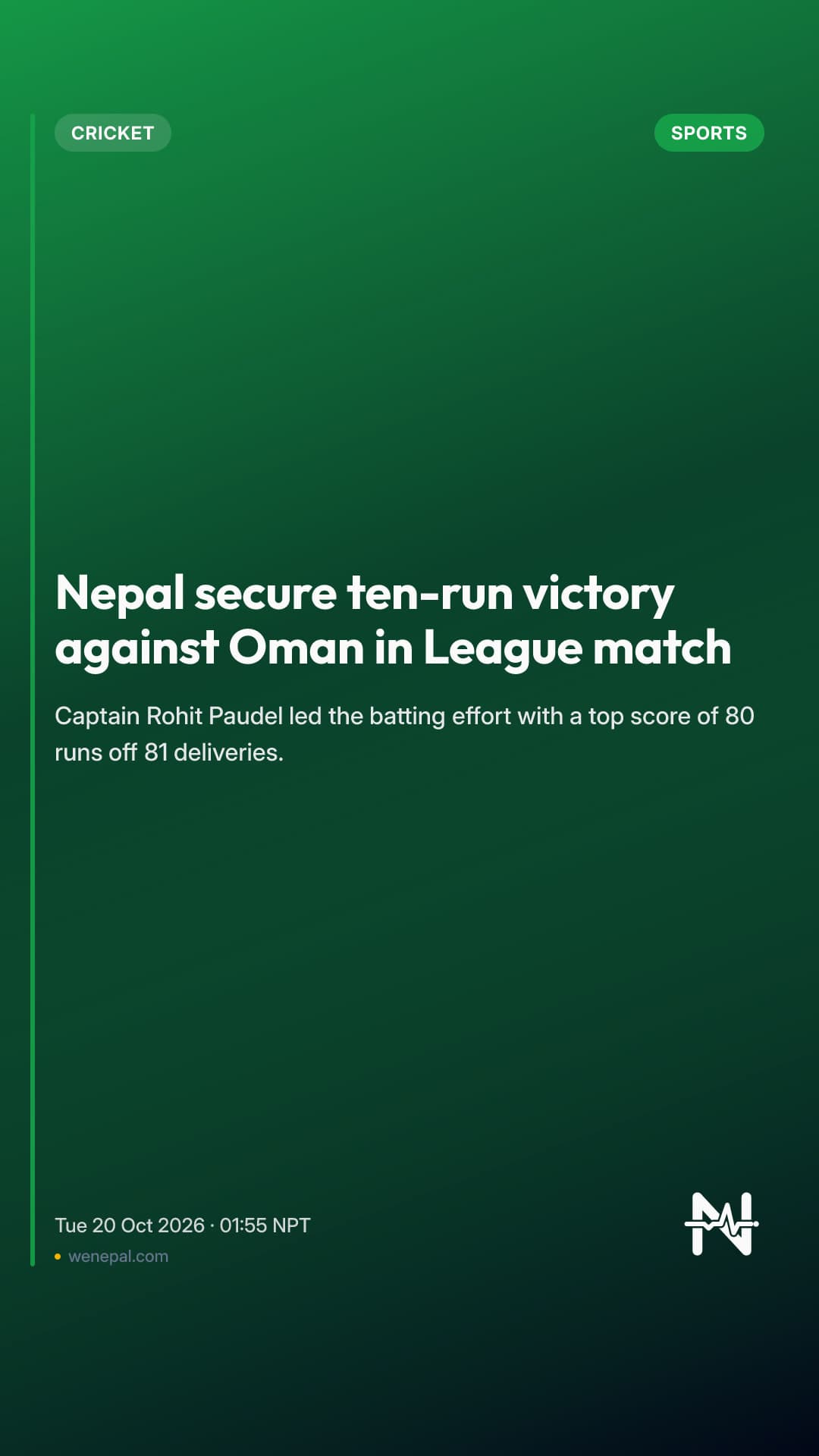 Nepal secure ten-run victory against Oman in League match