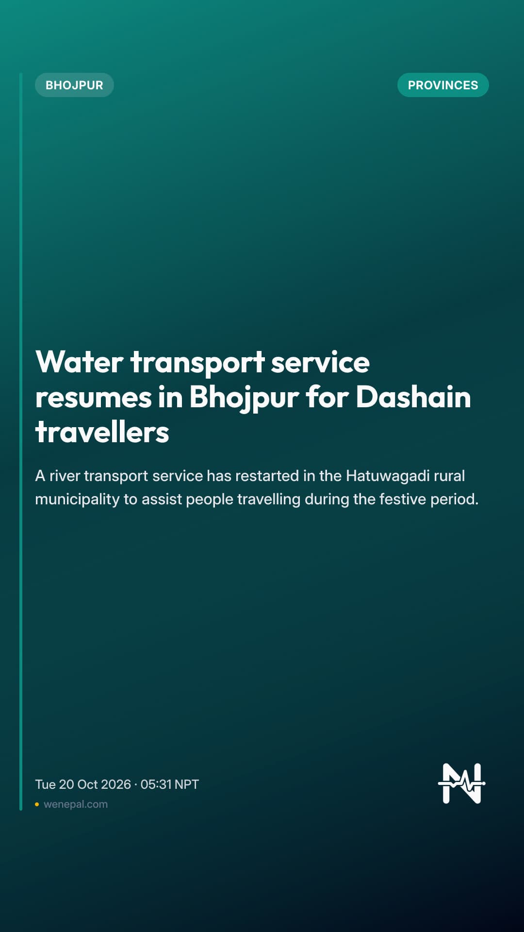 Water transport service resumes in Bhojpur for Dashain travellers