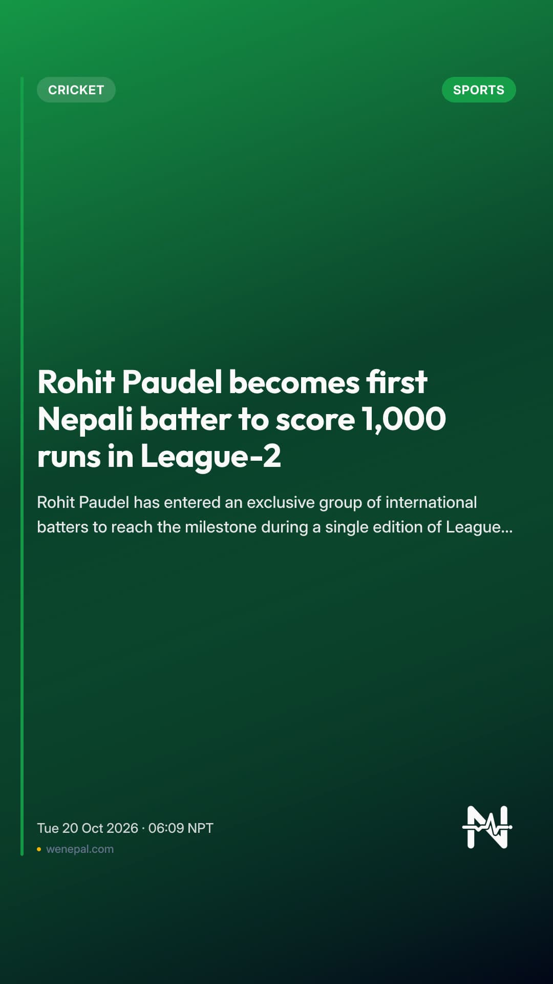 Rohit Paudel becomes first Nepali batter to score 1,000 runs in League-2