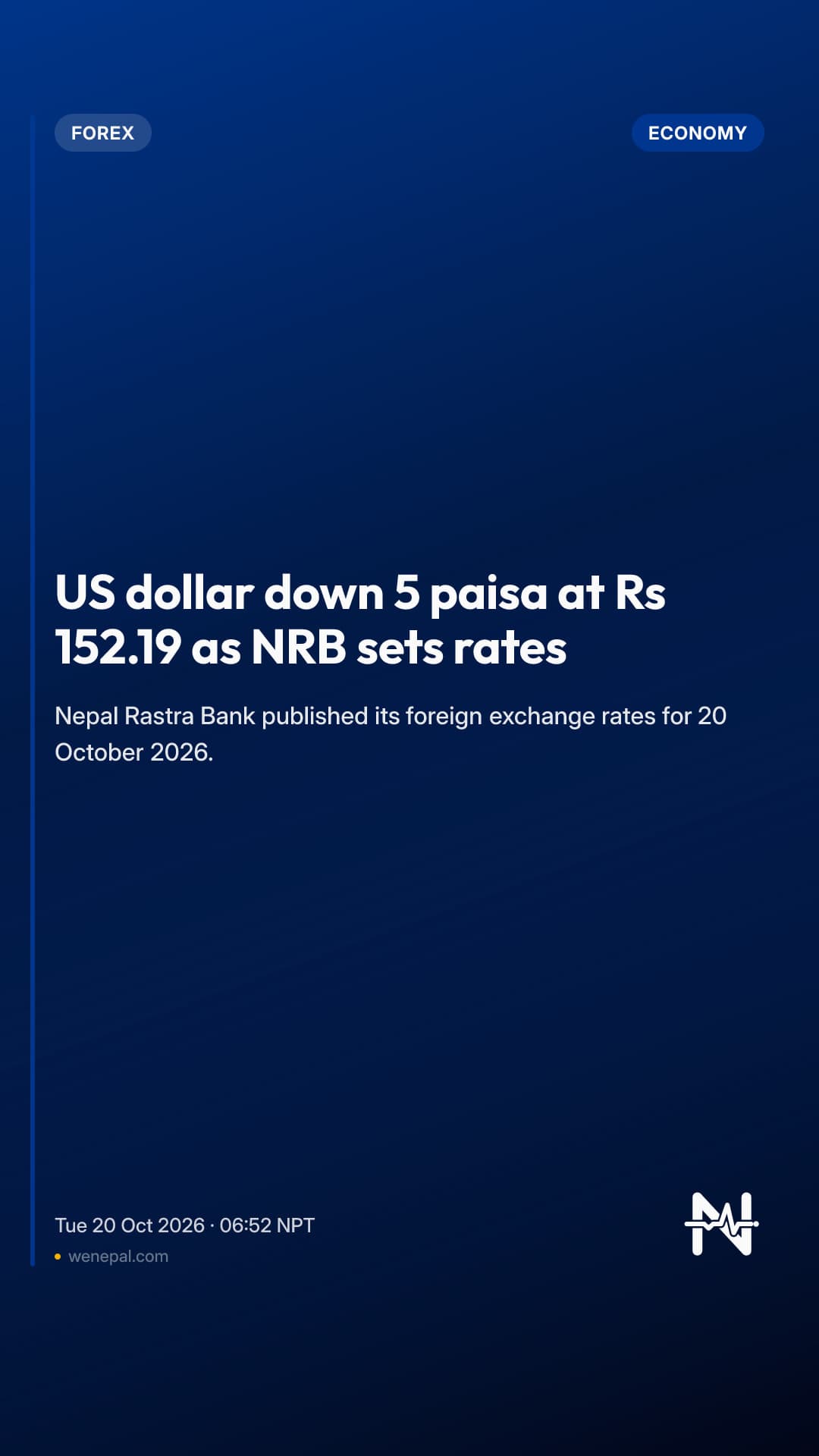 US dollar down 5 paisa at Rs 152.19 as NRB sets rates