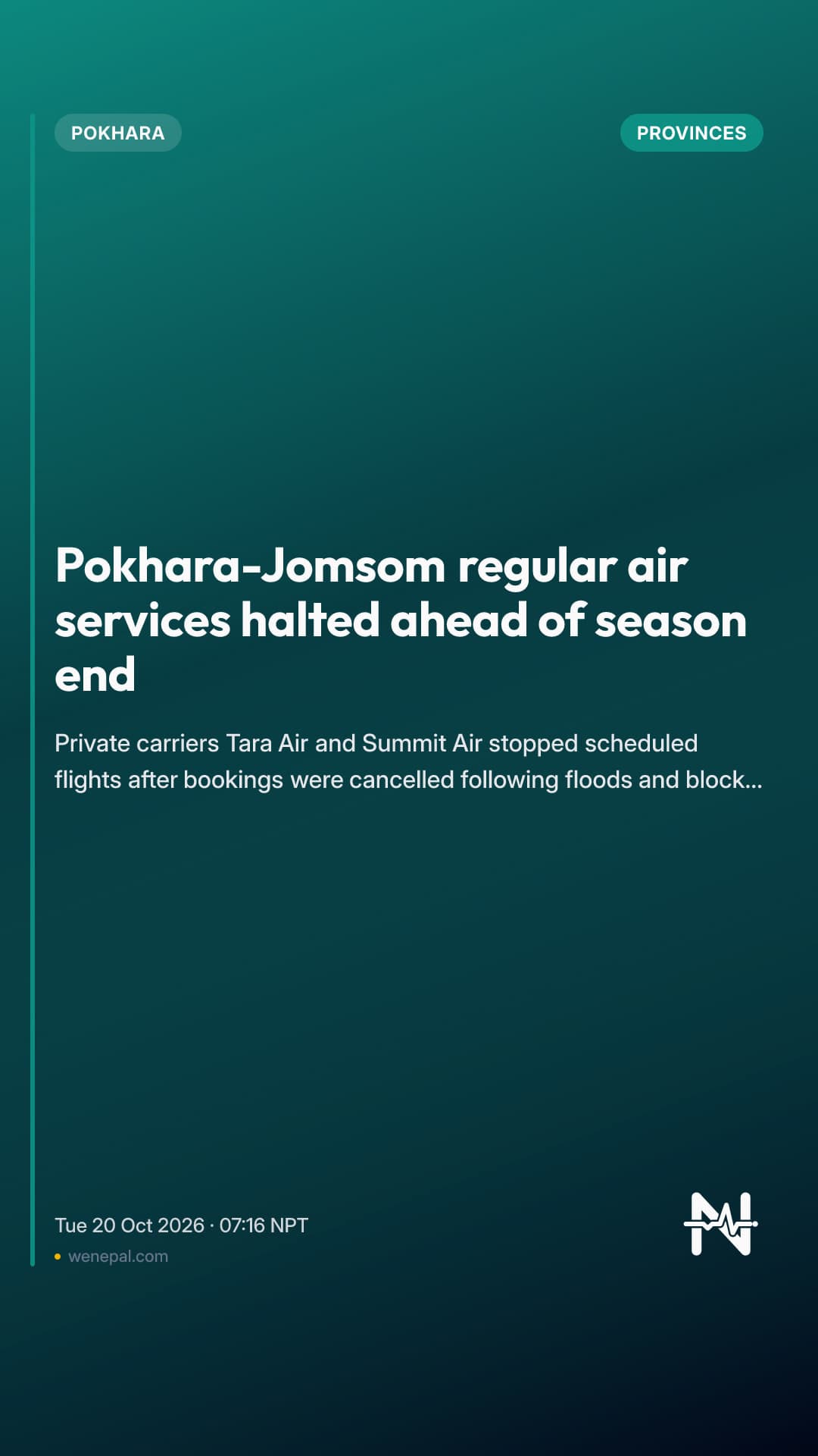 Pokhara-Jomsom regular air services halted ahead of season end