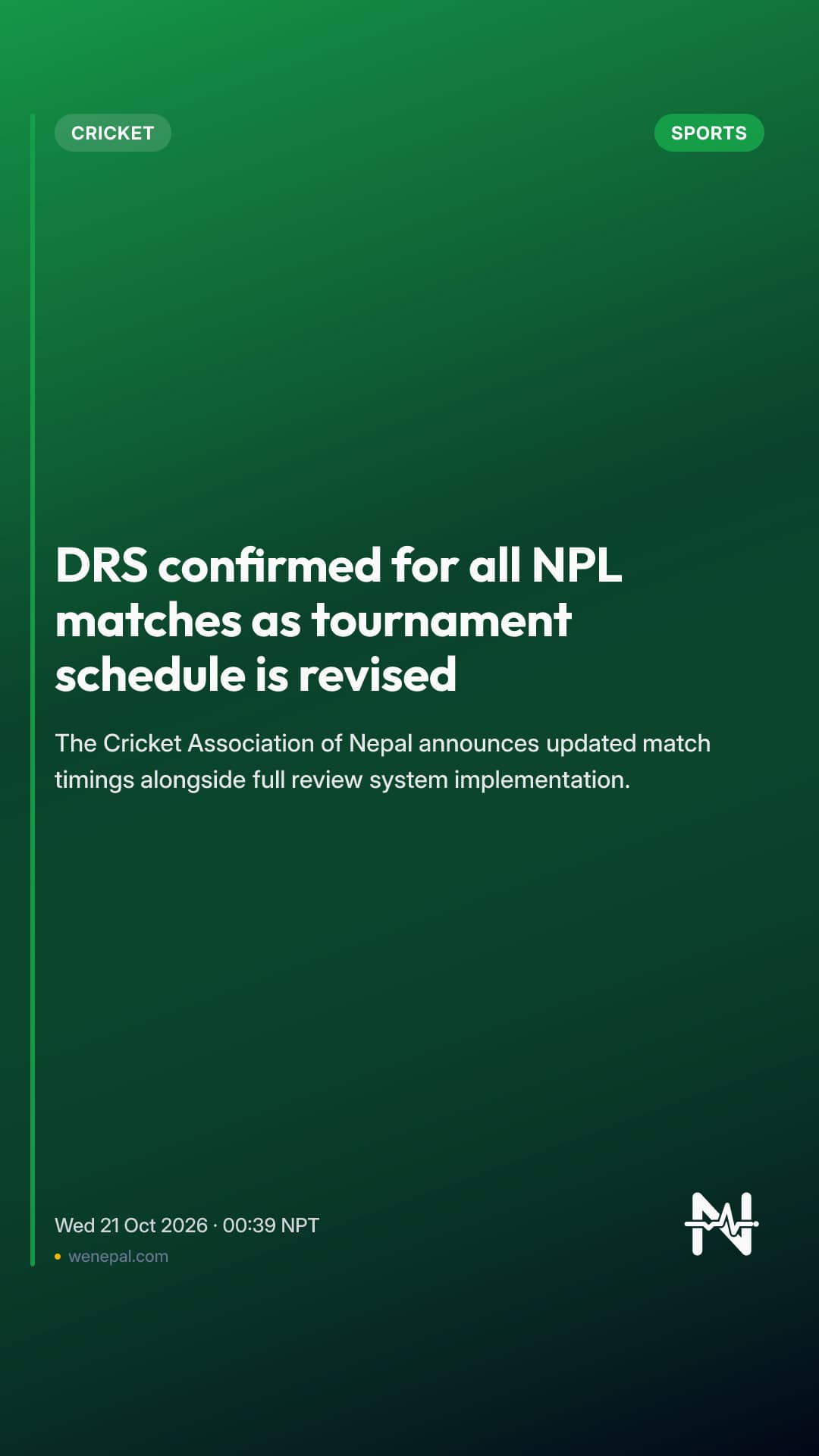 DRS confirmed for all NPL matches as tournament schedule is revised
