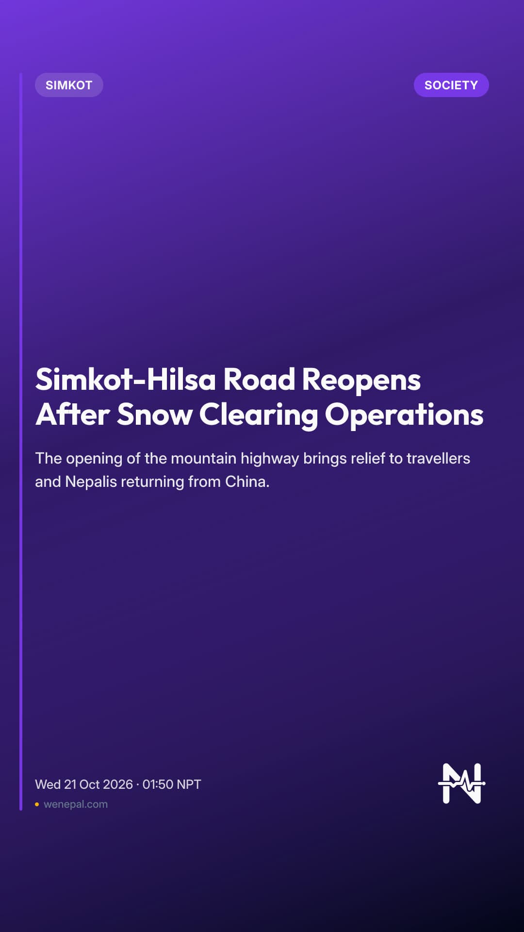 Simkot-Hilsa Road Reopens After Snow Clearing Operations