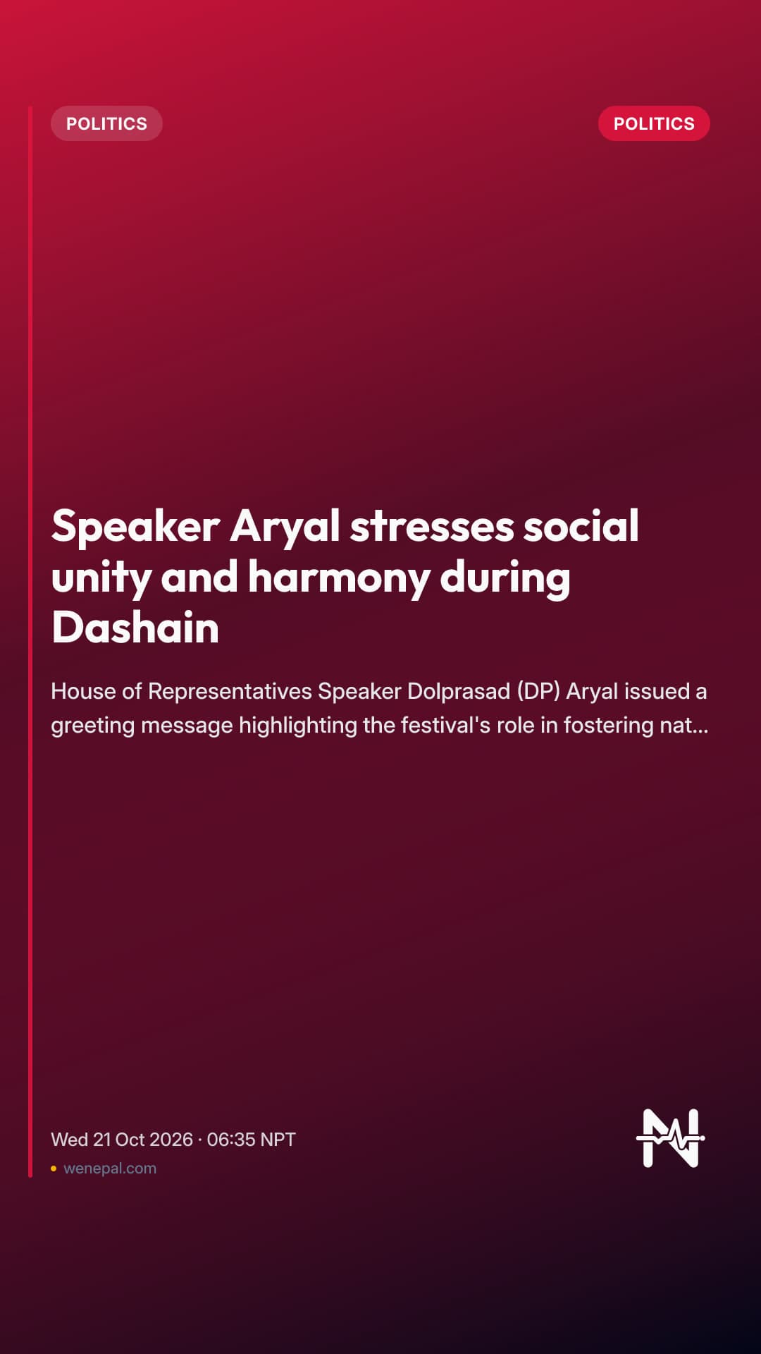 Speaker Aryal stresses social unity and harmony during Dashain