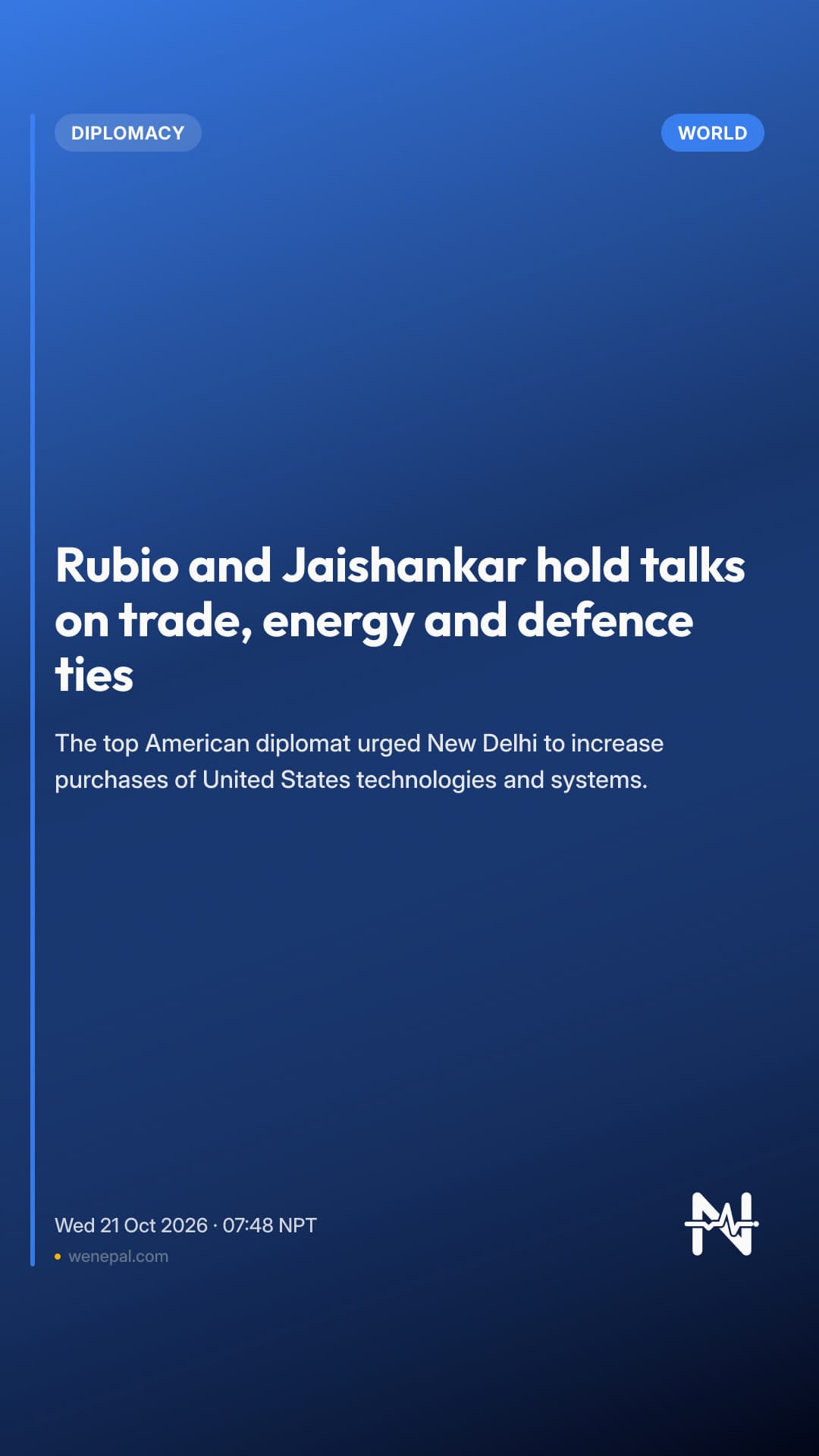 Rubio and Jaishankar hold talks on trade, energy and defence ties
