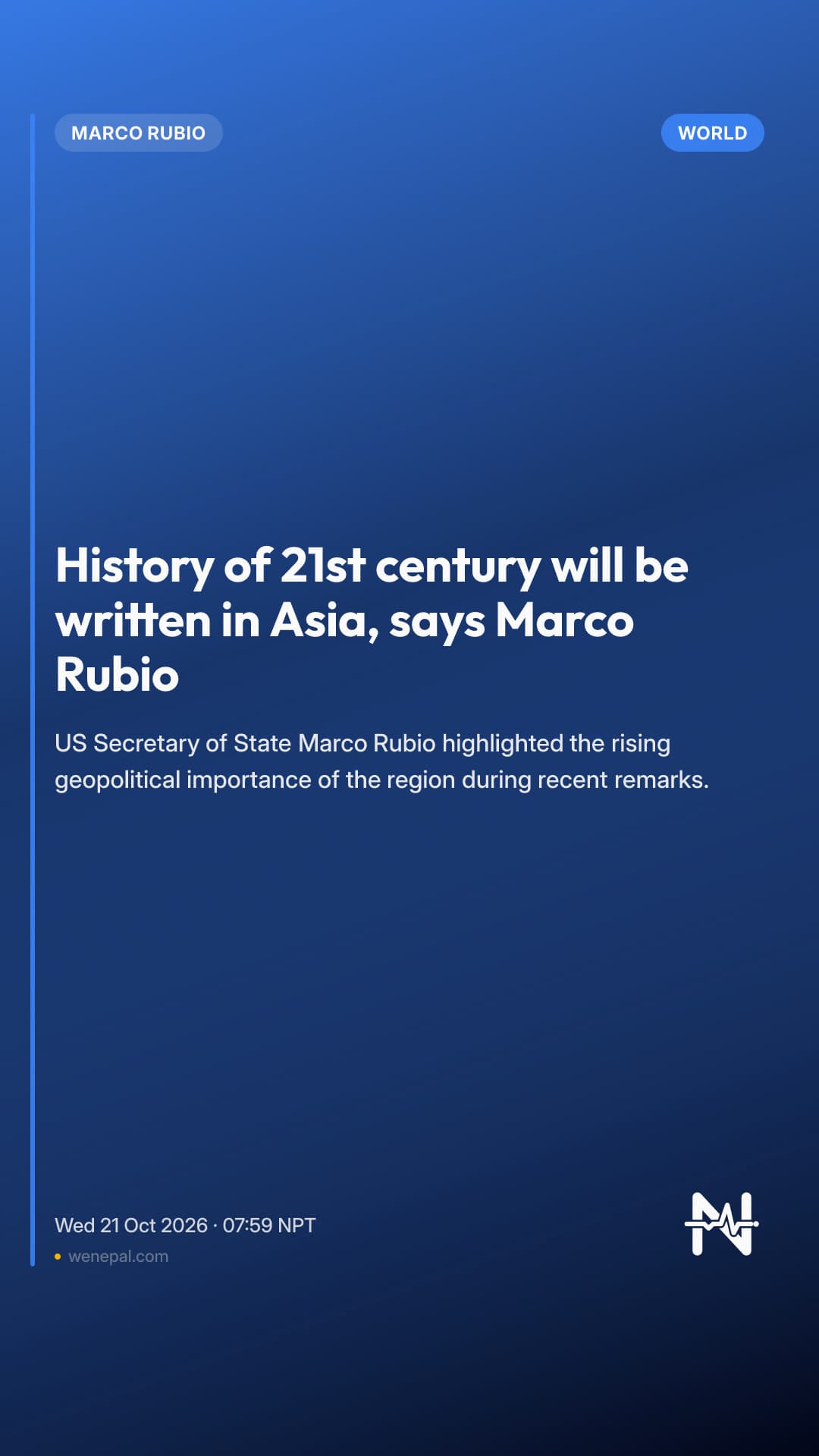 History of 21st century will be written in Asia, says Marco Rubio