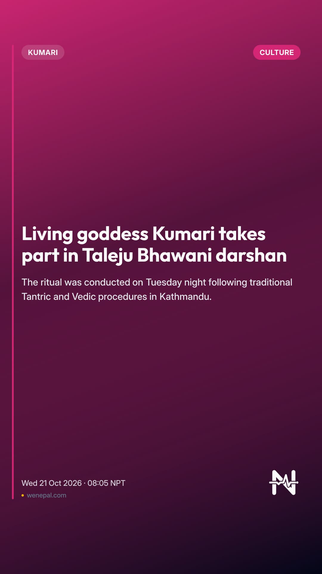Living goddess Kumari takes part in Taleju Bhawani darshan