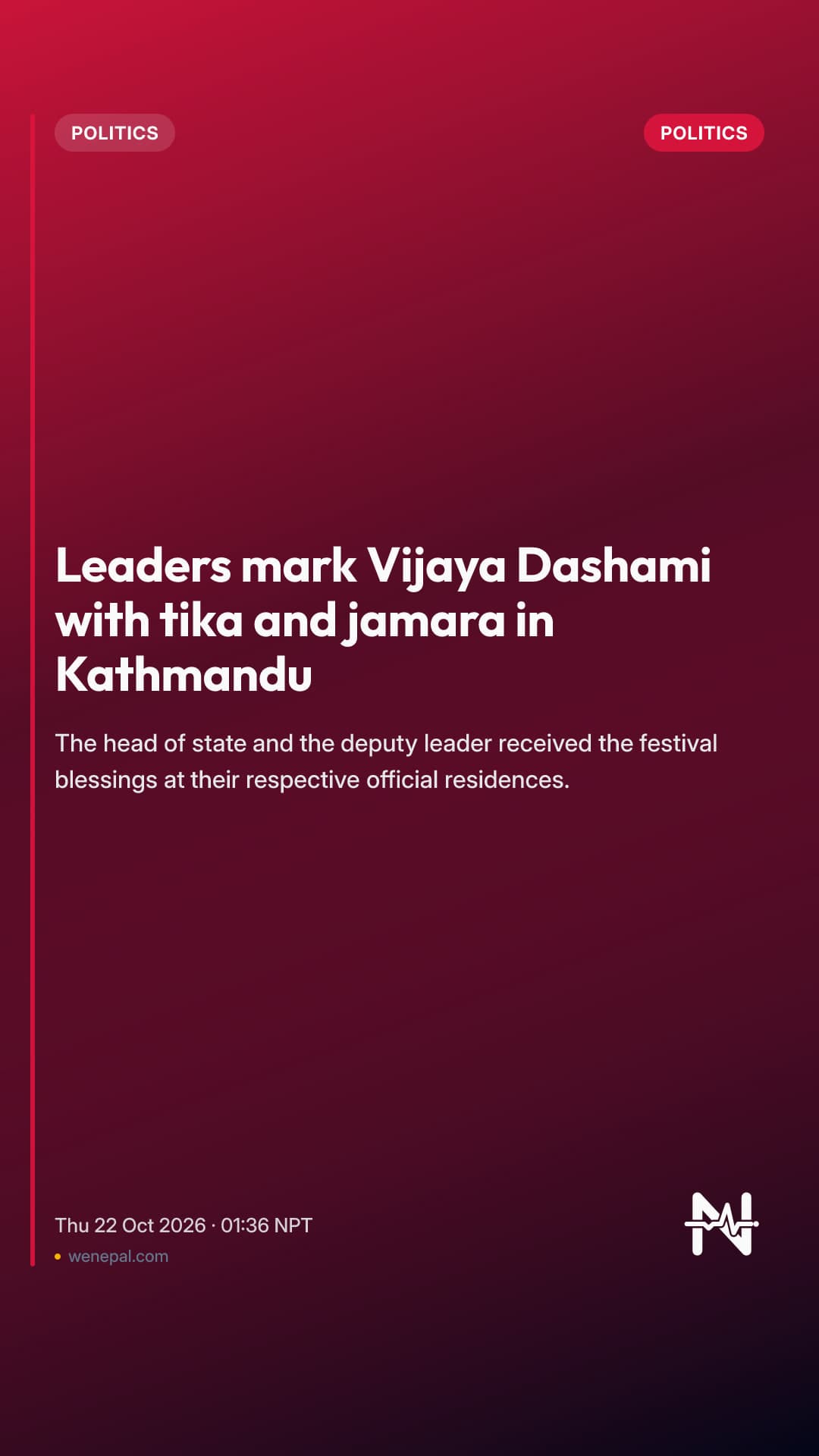 Leaders mark Vijaya Dashami with tika and jamara in Kathmandu