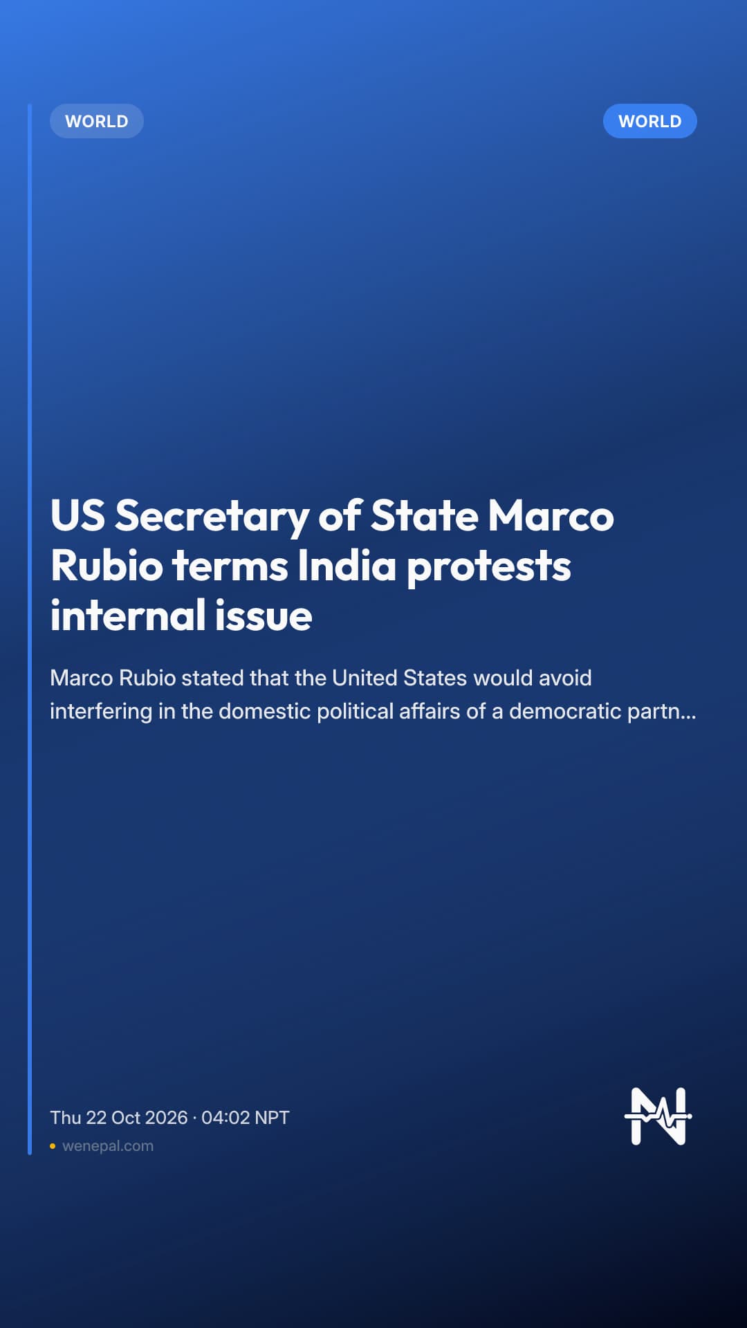US Secretary of State Marco Rubio terms India protests internal issue