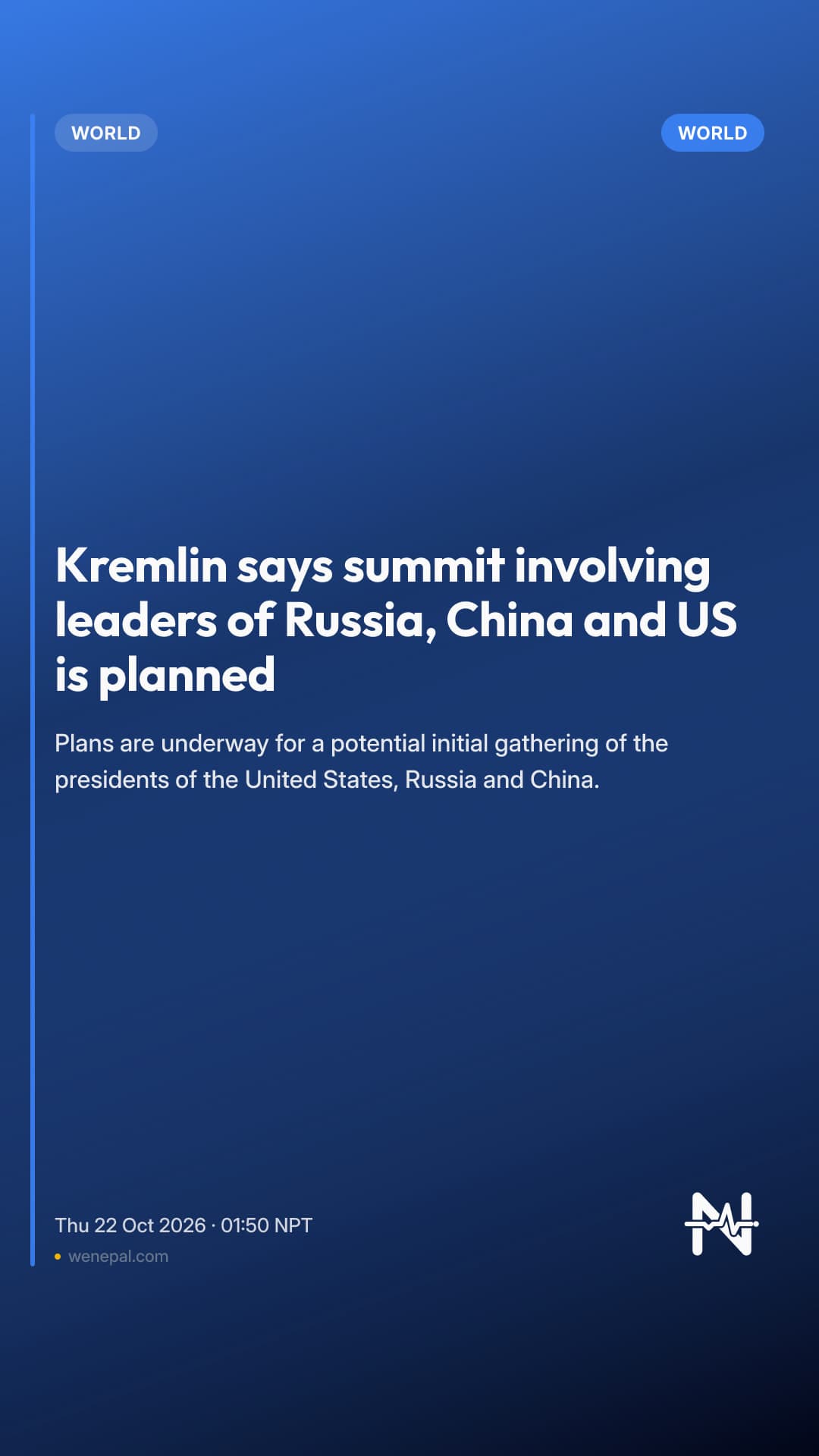 Kremlin says summit involving leaders of Russia, China and US is planned