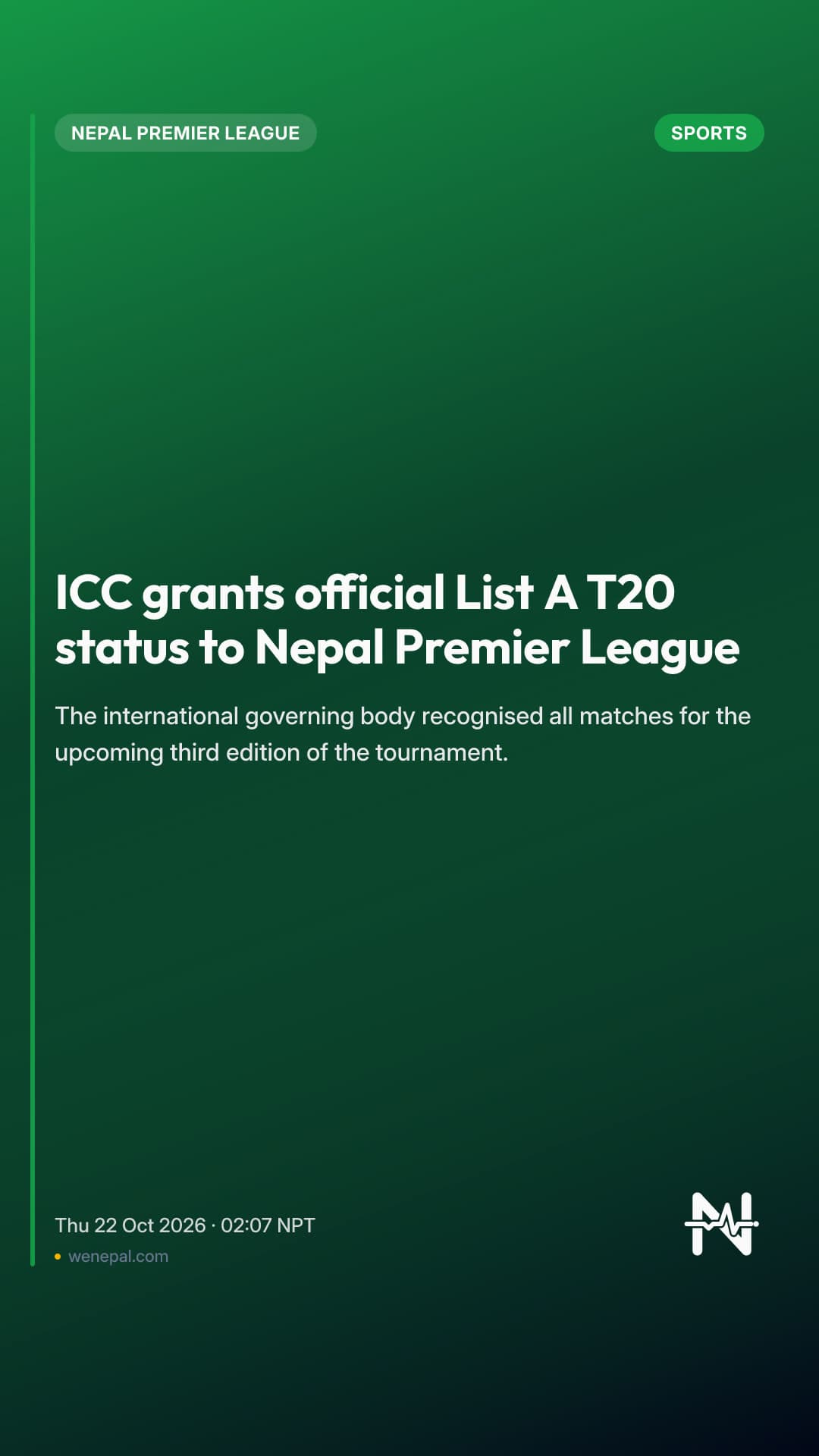 ICC grants official List A T20 status to Nepal Premier League
