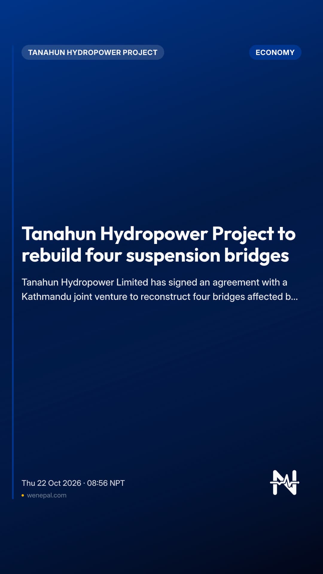 Tanahun Hydropower Project to rebuild four suspension bridges