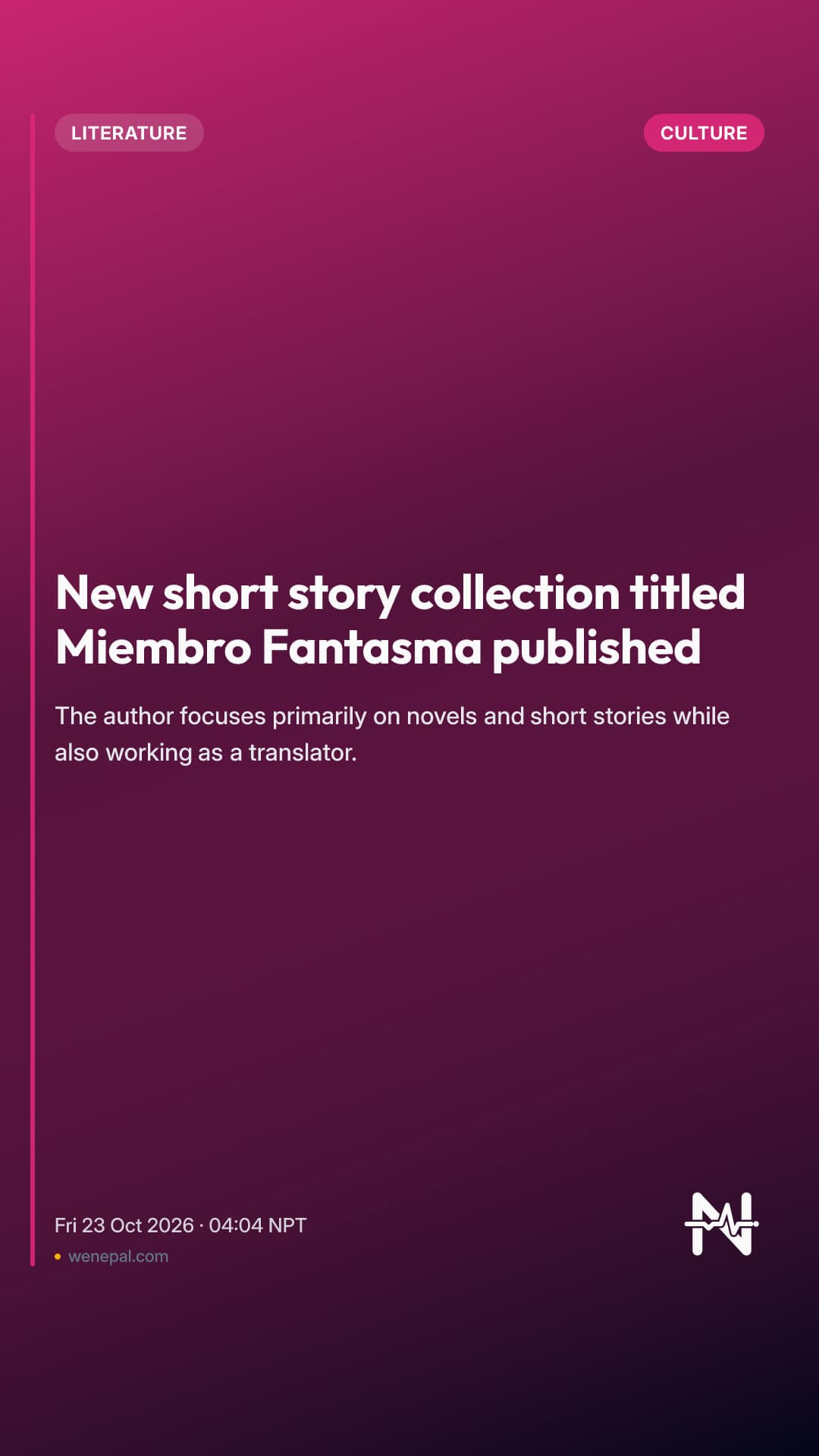New short story collection titled Miembro Fantasma published