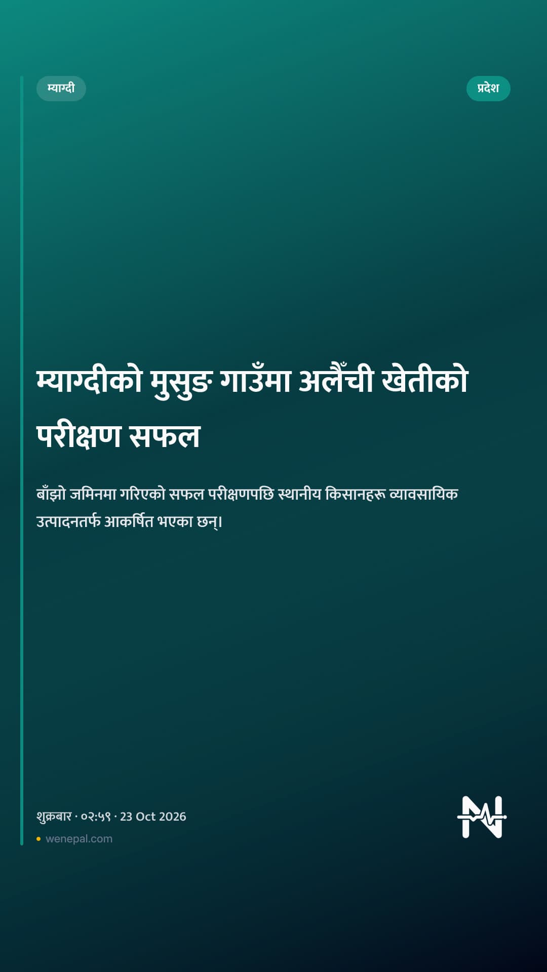 म्याग्दीको मुसुङ गाउँमा अलैँची खेतीको परीक्षण सफल
