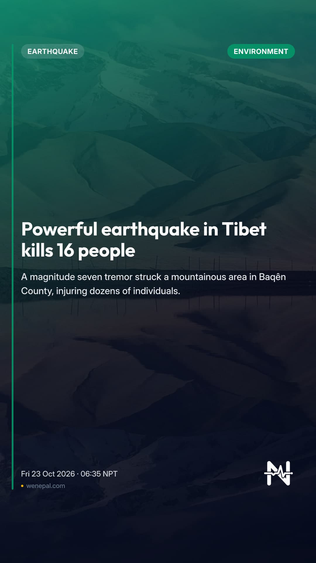 Powerful earthquake in Tibet kills 16 people