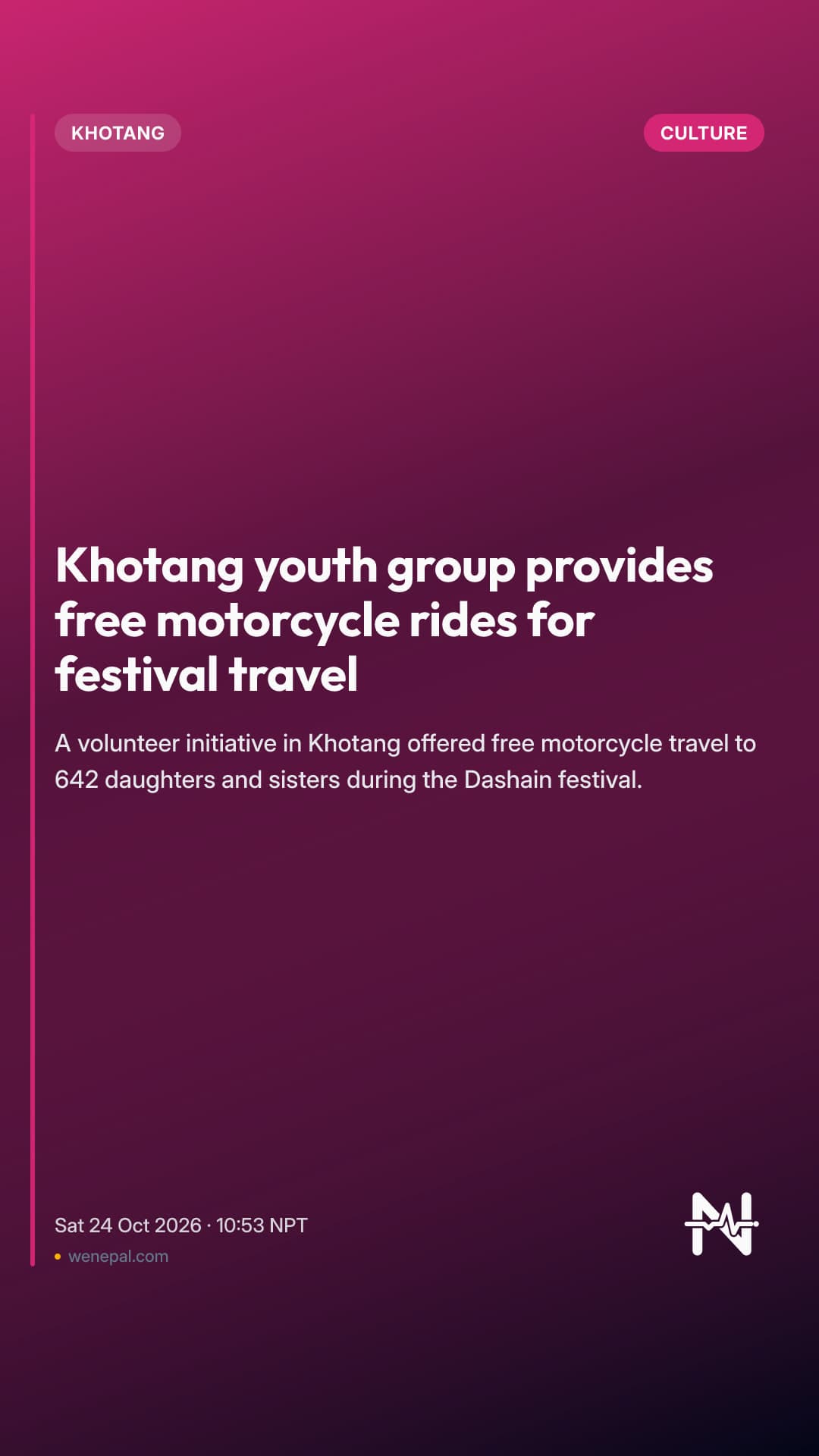 Khotang youth group provides free motorcycle rides for festival travel