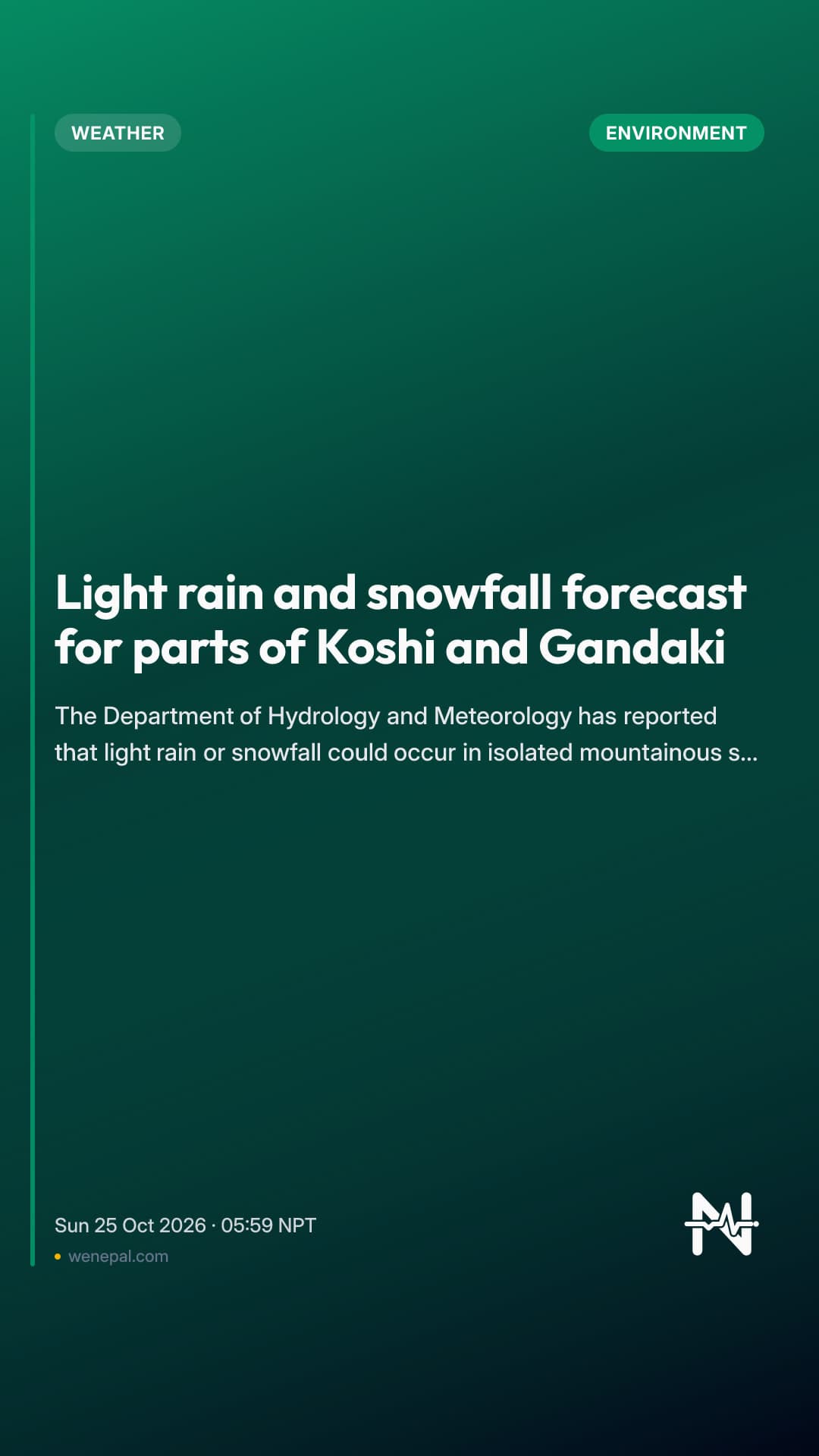 Light rain and snowfall forecast for parts of Koshi and Gandaki