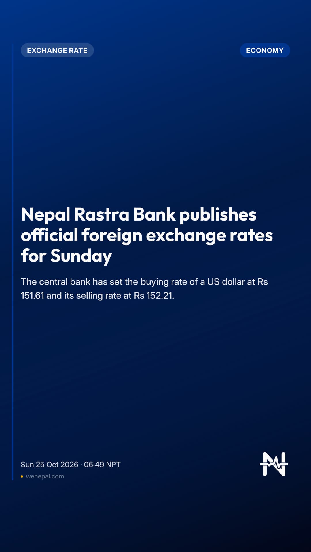 Nepal Rastra Bank publishes official foreign exchange rates for Sunday