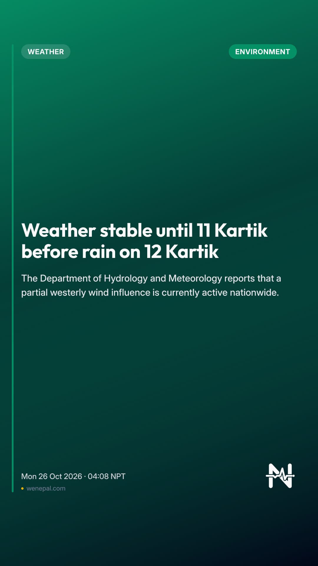 Weather stable until 11 Kartik before rain on 12 Kartik