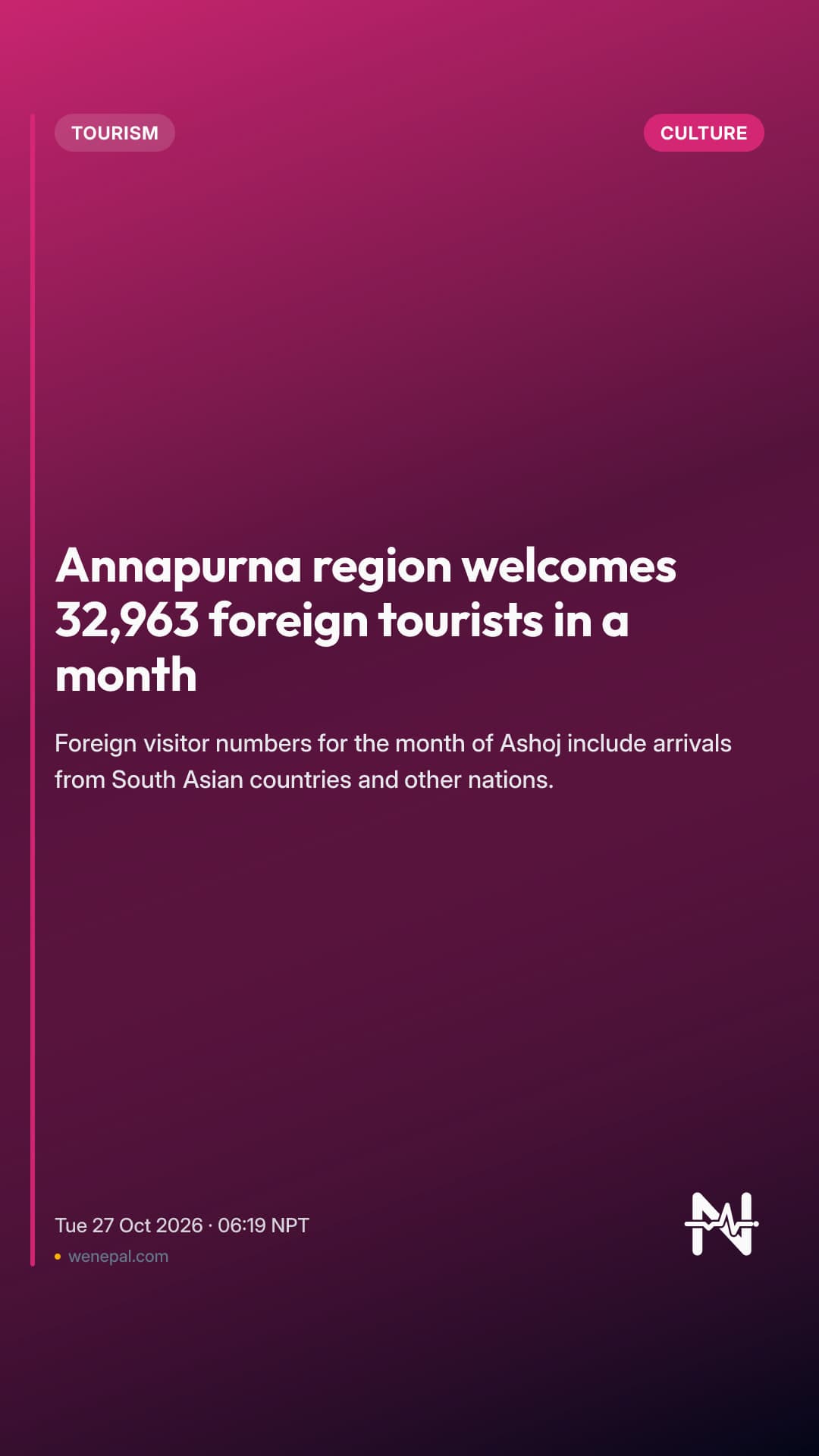 Annapurna region welcomes 32,963 foreign tourists in a month