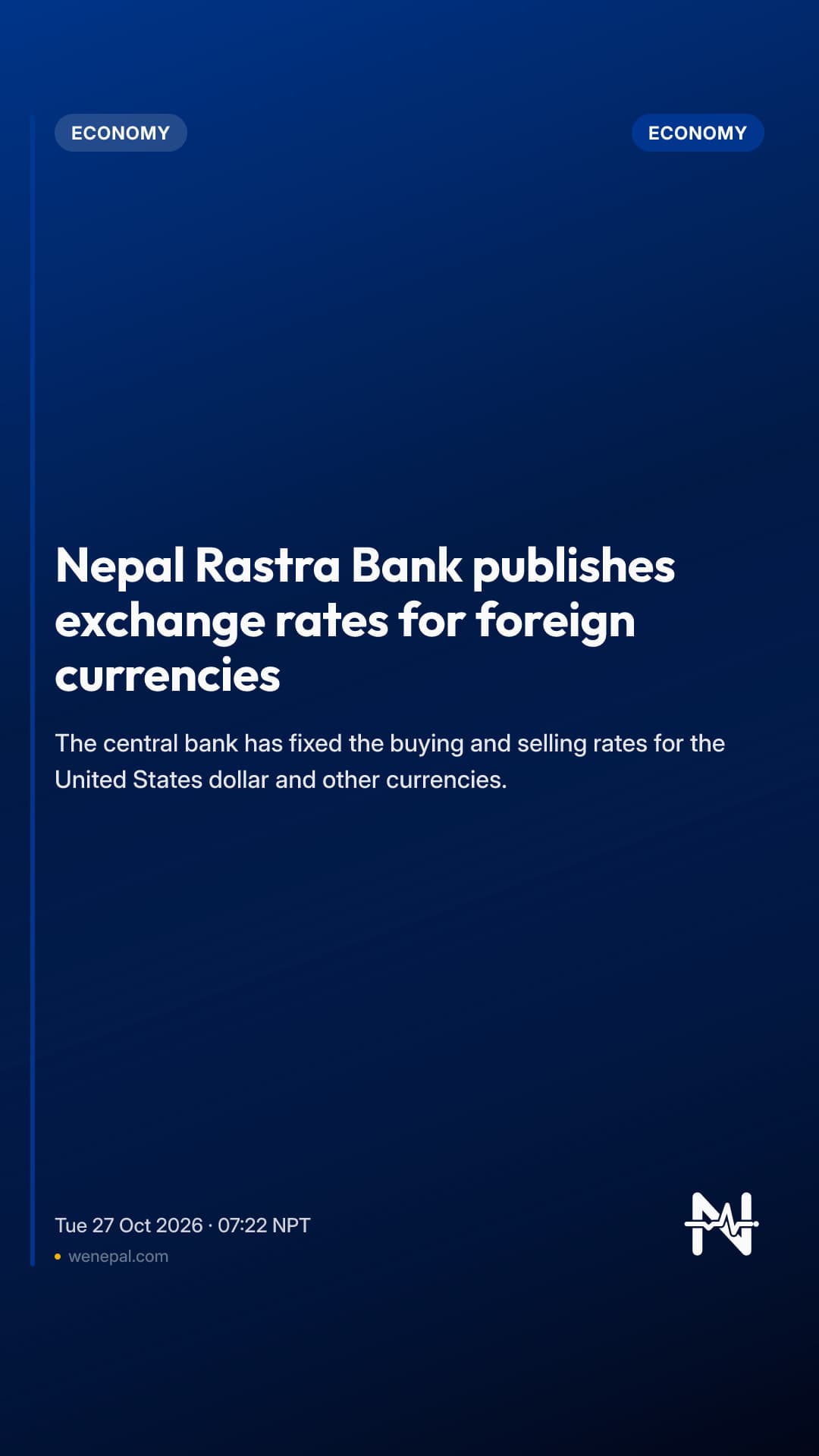 Nepal Rastra Bank publishes exchange rates for foreign currencies