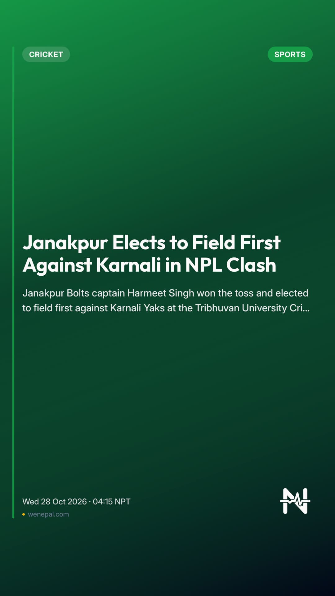 Janakpur Elects to Field First Against Karnali in NPL Clash