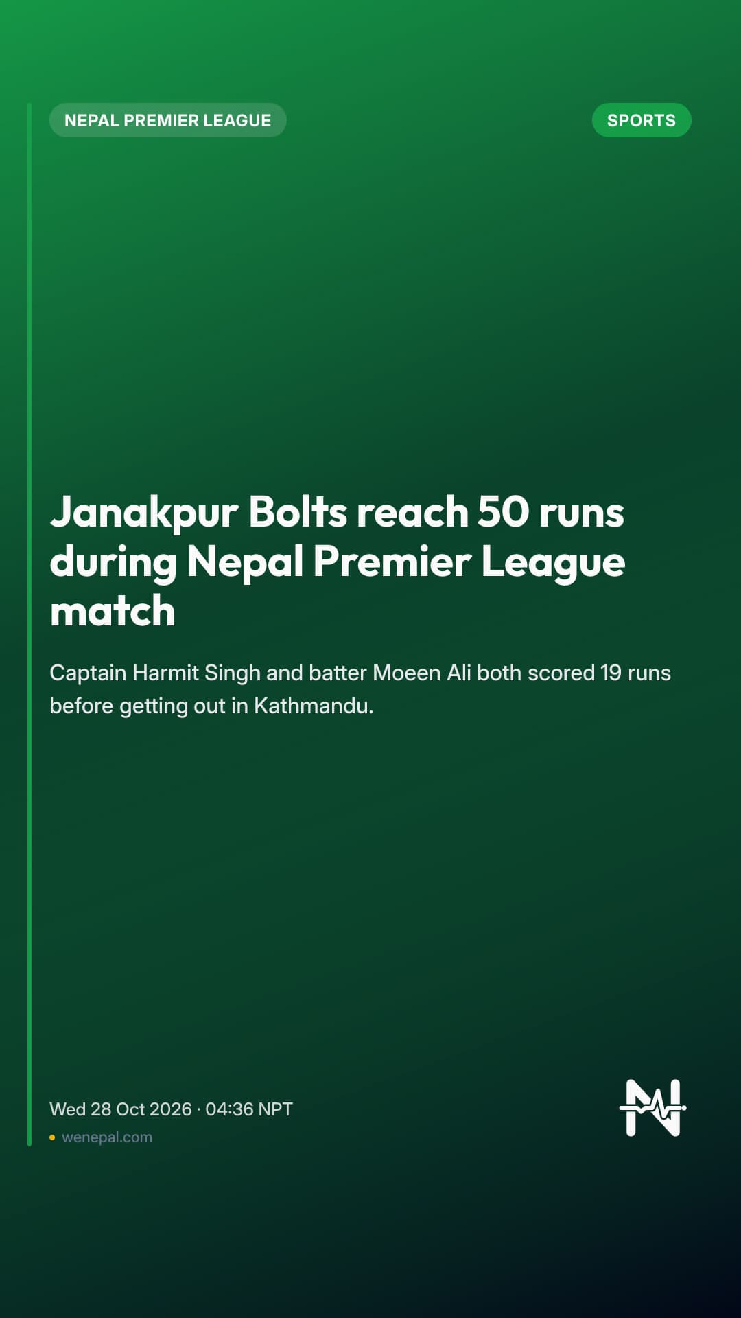 Janakpur Bolts reach 50 runs during Nepal Premier League match