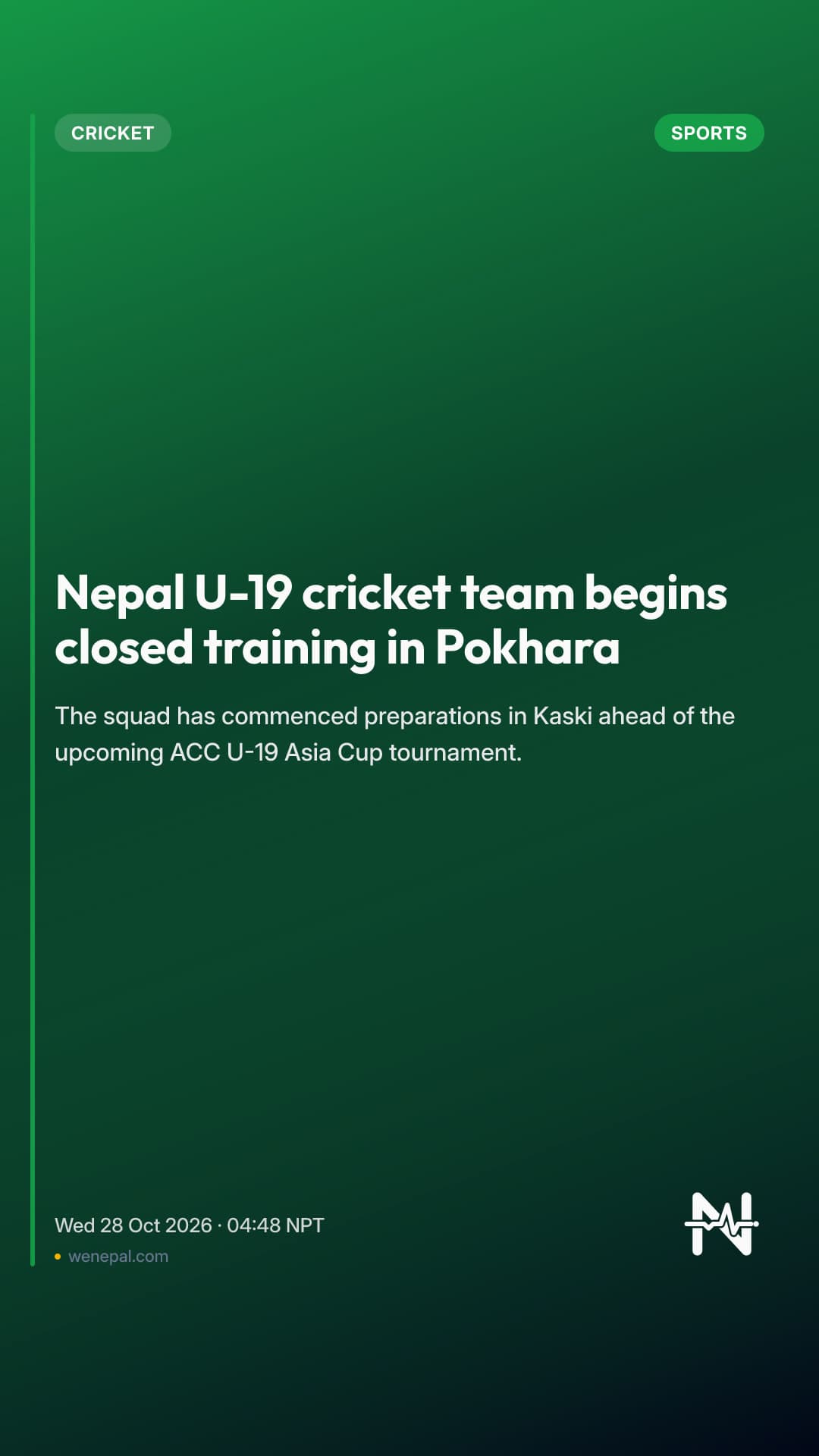 Nepal U-19 cricket team begins closed training in Pokhara