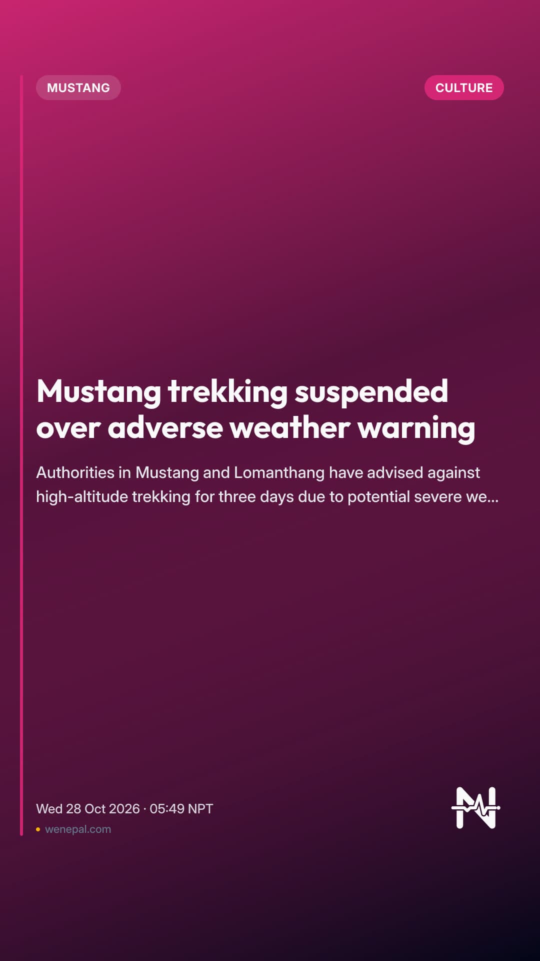 Mustang trekking suspended over adverse weather warning