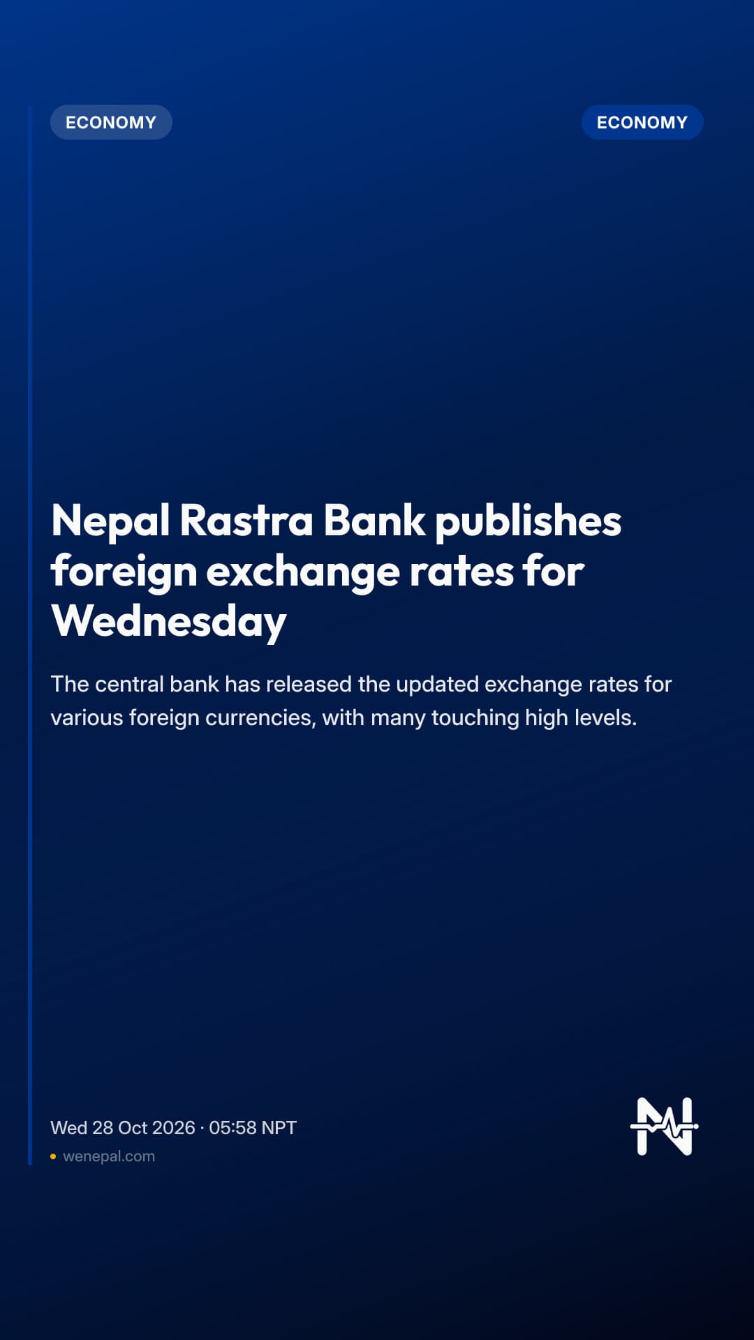 Nepal Rastra Bank publishes foreign exchange rates for Wednesday