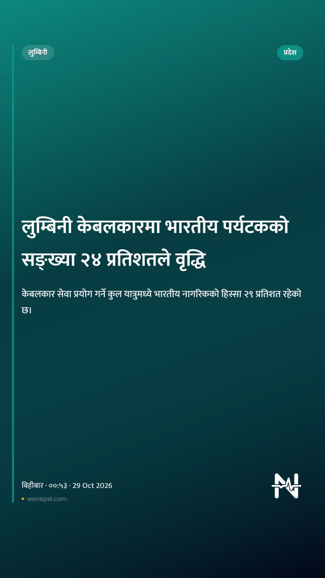 लुम्बिनी केबलकारमा भारतीय पर्यटकको सङ्ख्या २४ प्रतिशतले वृद्धि