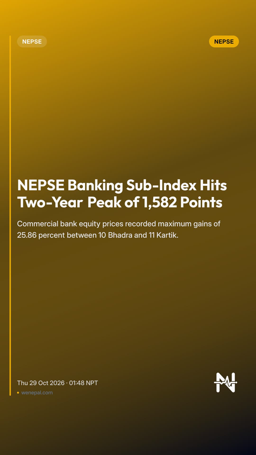 NEPSE Banking Sub-Index Hits Two-Year Peak of 1,582 Points