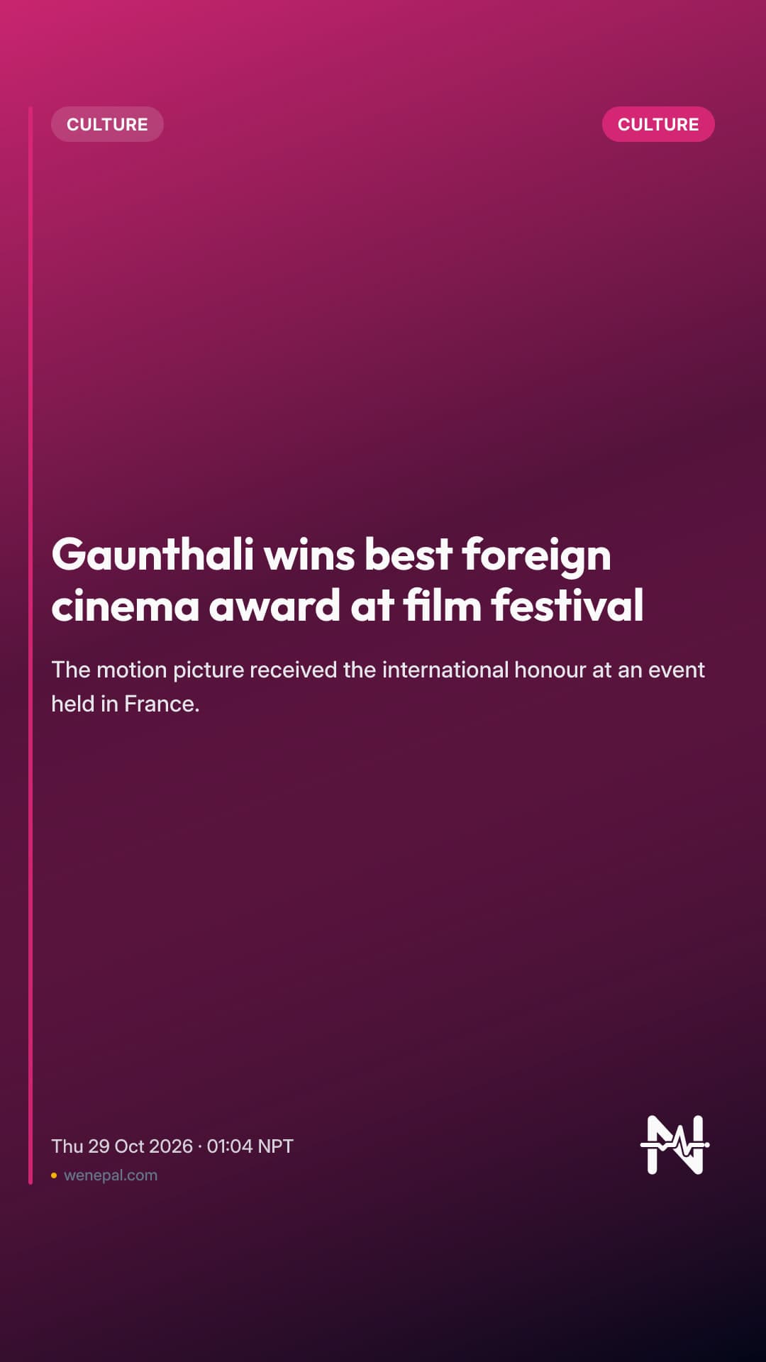 Gaunthali wins best foreign cinema award at film festival