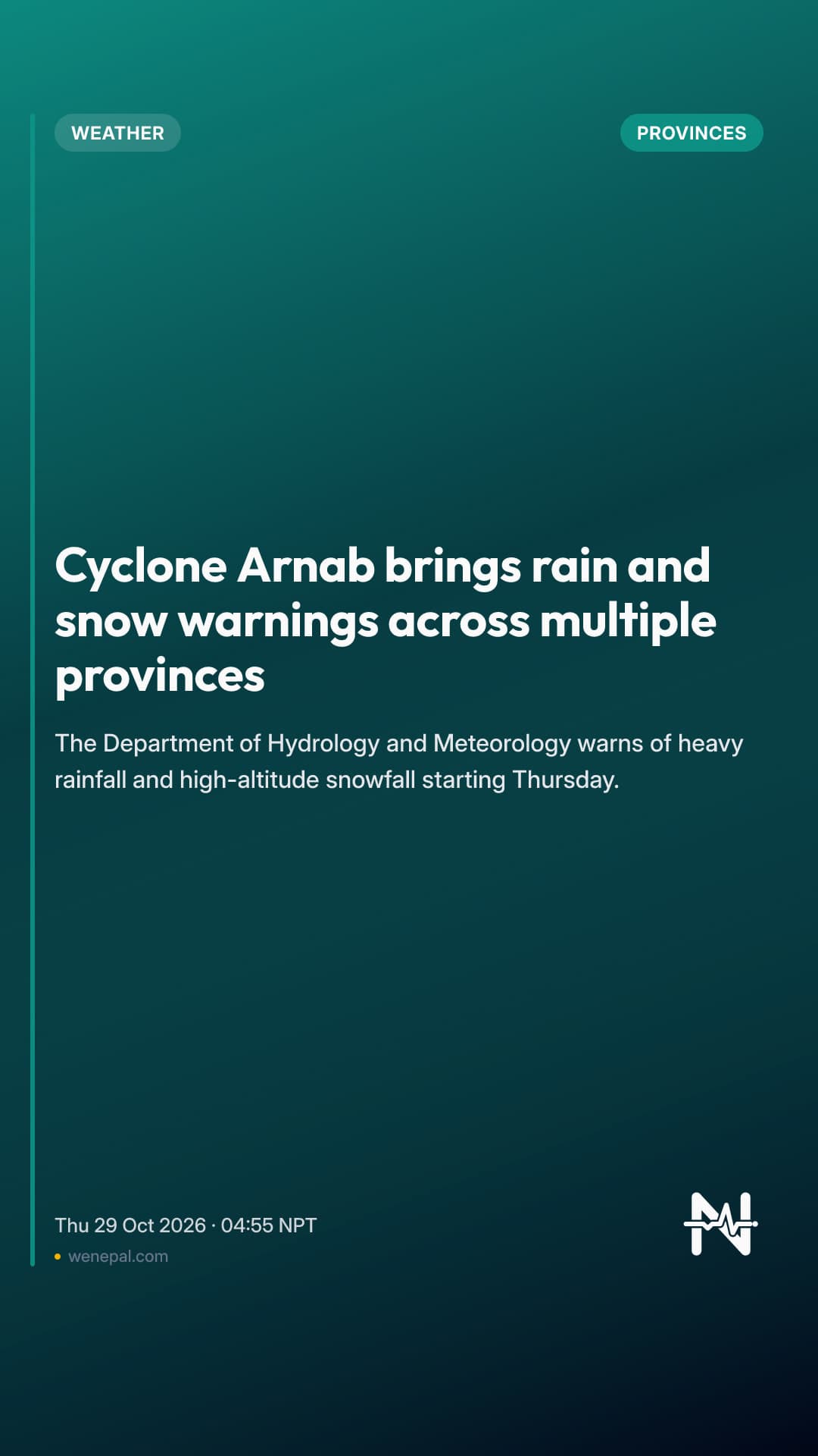 Cyclone Arnab brings rain and snow warnings across multiple provinces