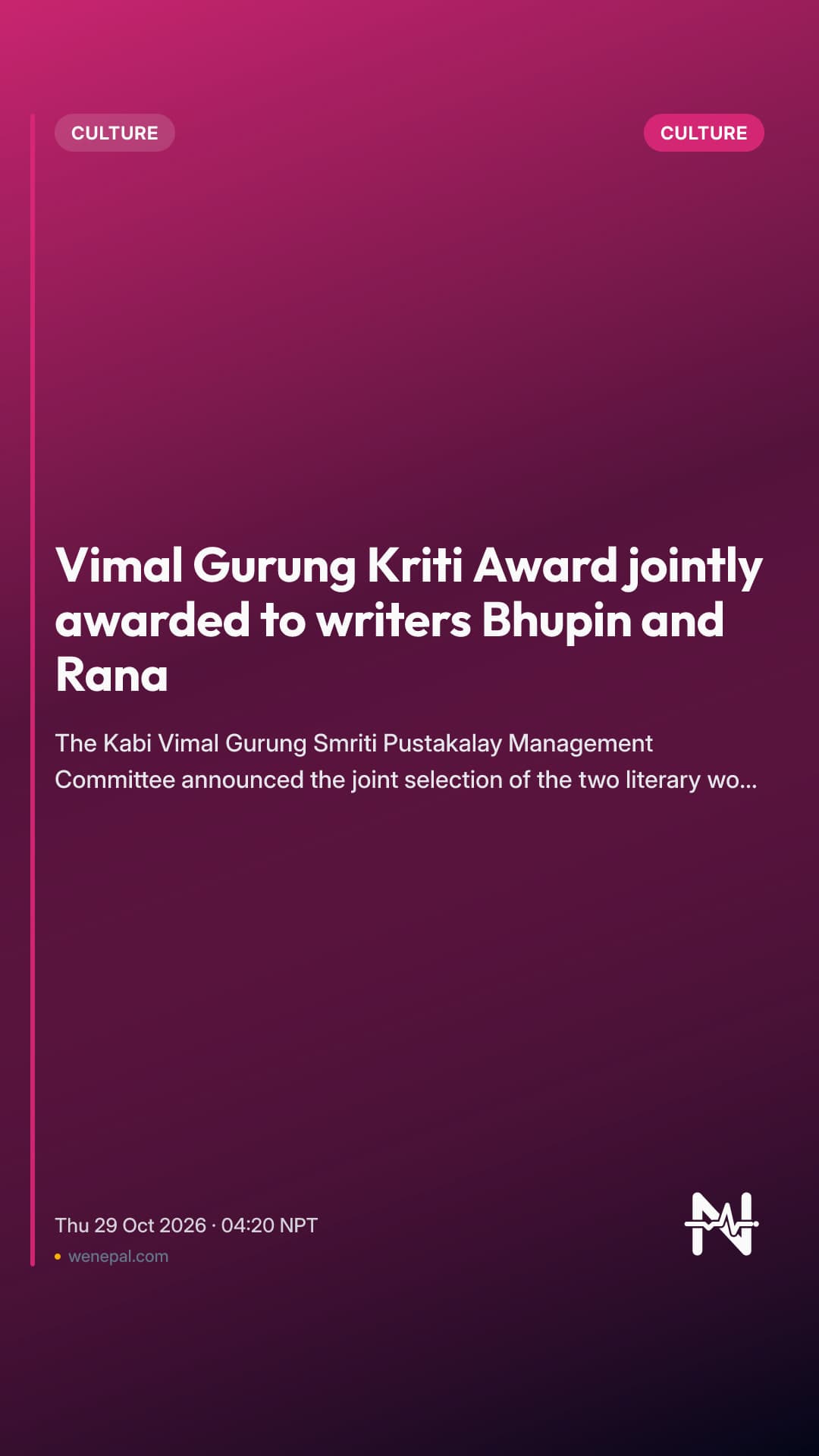 Vimal Gurung Kriti Award jointly awarded to writers Bhupin and Rana