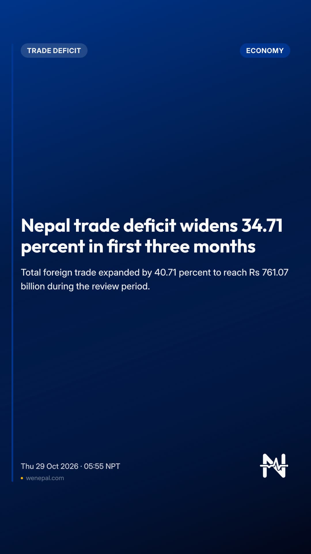 Nepal trade deficit widens 34.71 percent in first three months
