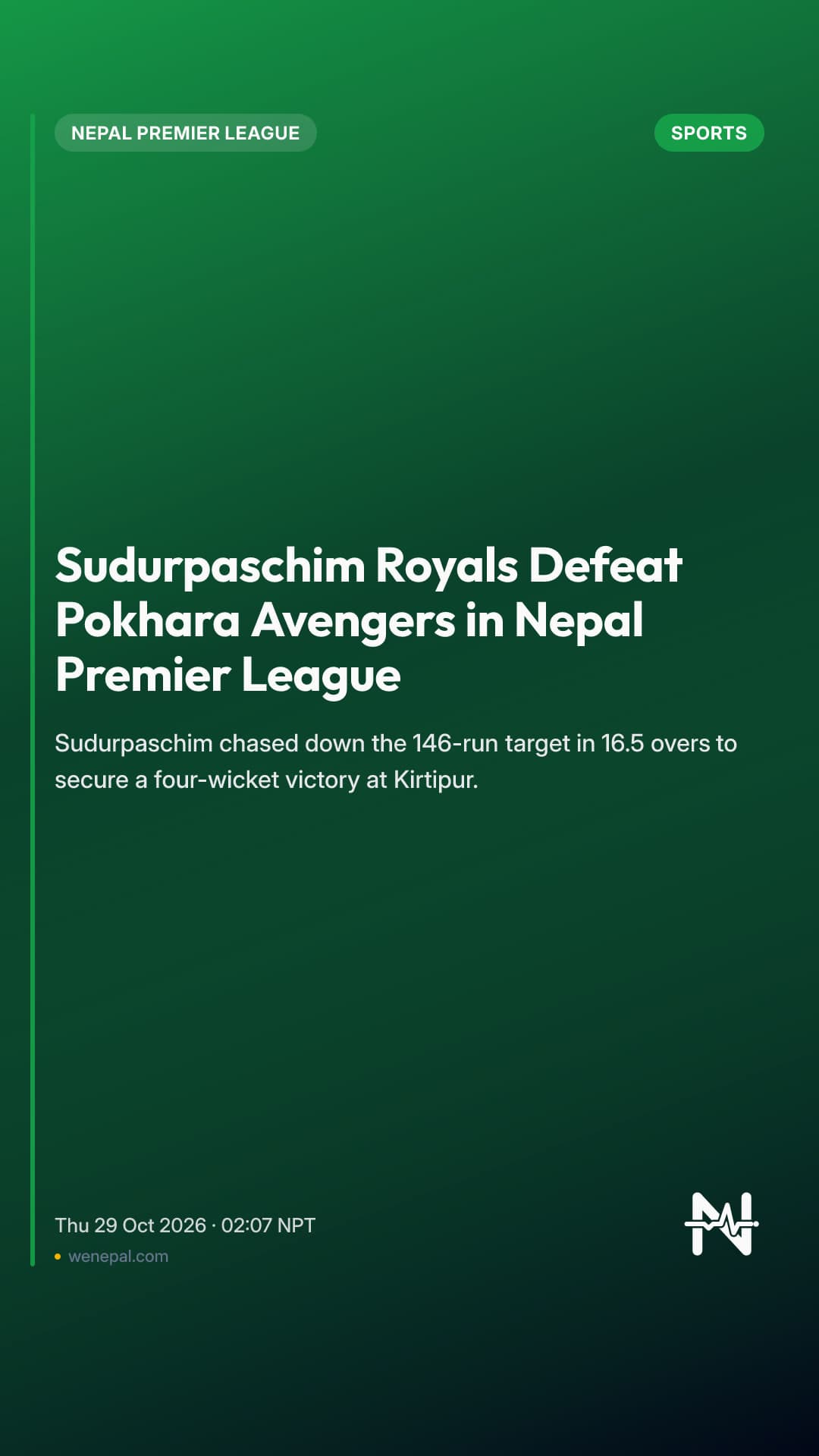 Sudurpaschim Royals Defeat Pokhara Avengers in Nepal Premier League