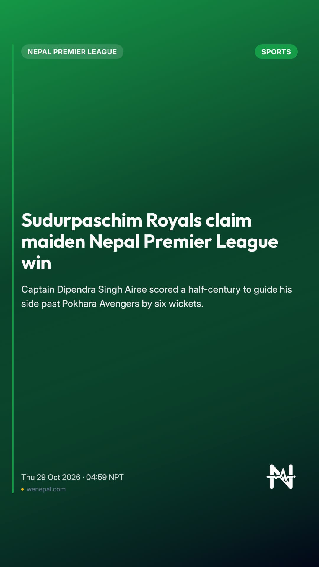 Sudurpaschim Royals claim maiden Nepal Premier League win