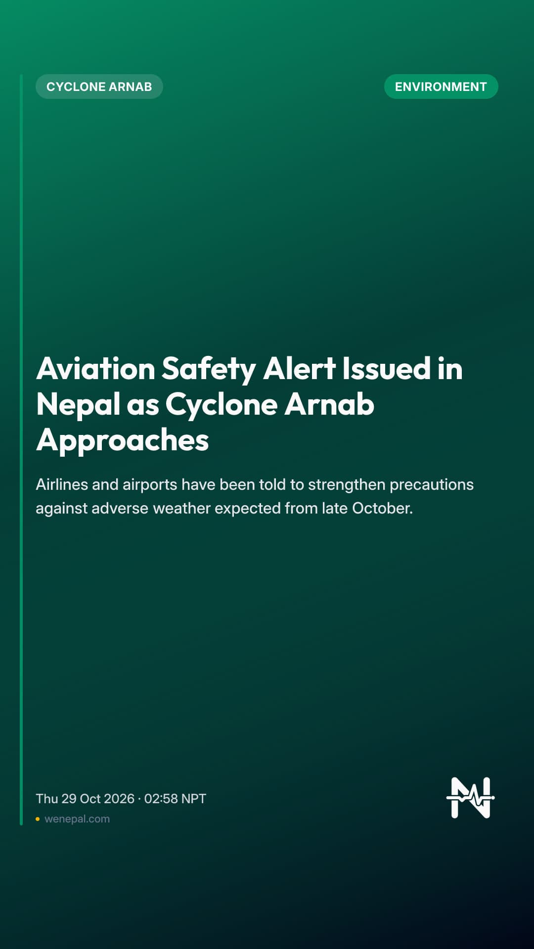 Aviation Safety Alert Issued in Nepal as Cyclone Arnab Approaches