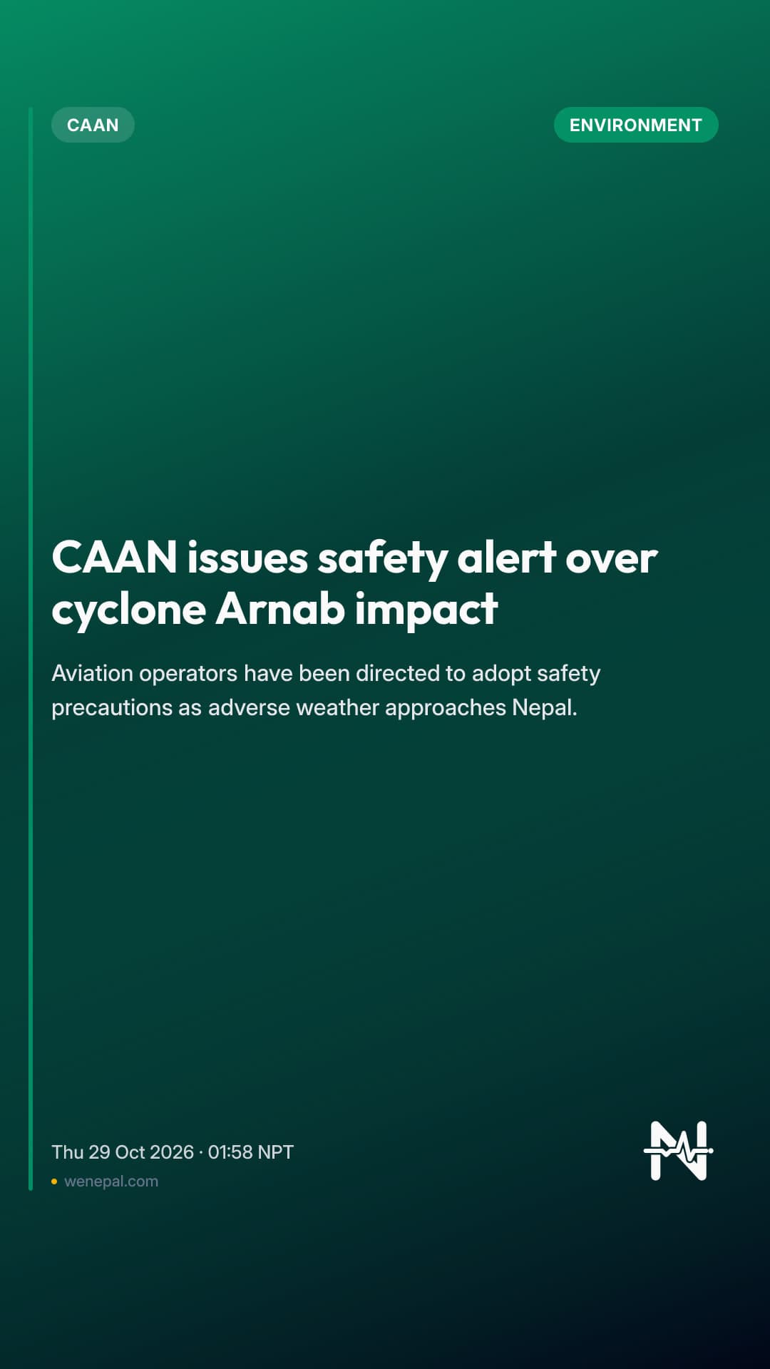 CAAN issues safety alert over cyclone Arnab impact