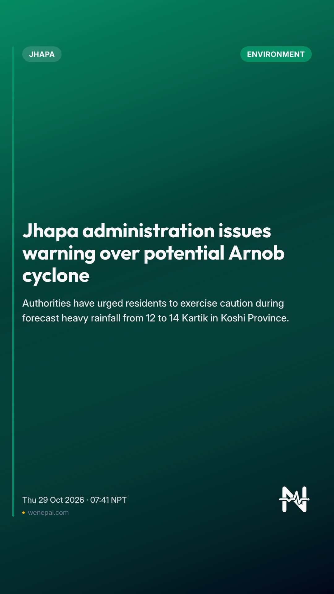 Jhapa administration issues warning over potential Arnob cyclone