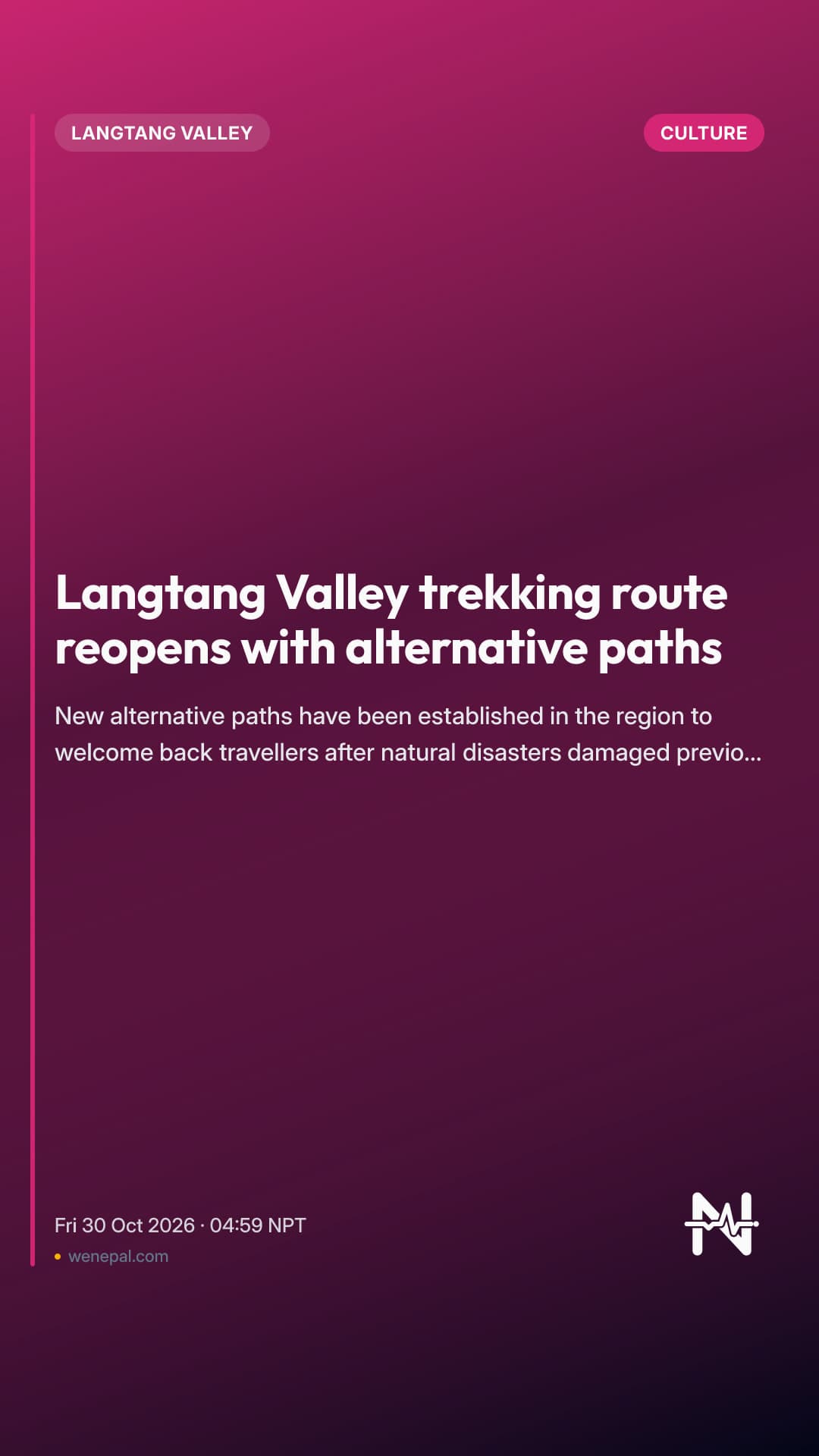 Langtang Valley trekking route reopens with alternative paths