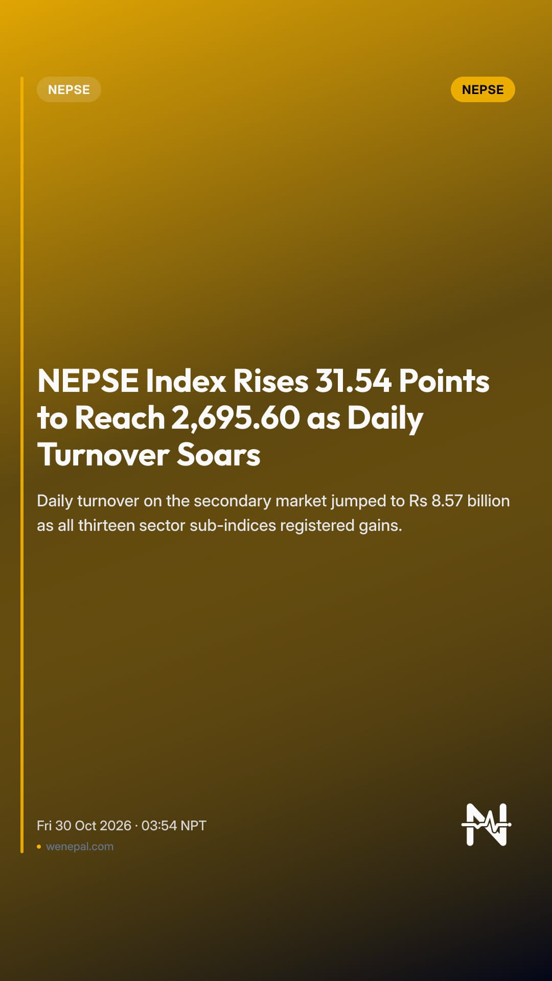 NEPSE Index Rises 31.54 Points to Reach 2,695.60 as Daily Turnover Soars