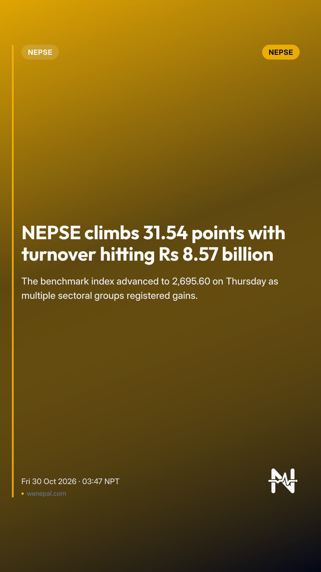 NEPSE climbs 31.54 points with turnover hitting Rs 8.57 billion