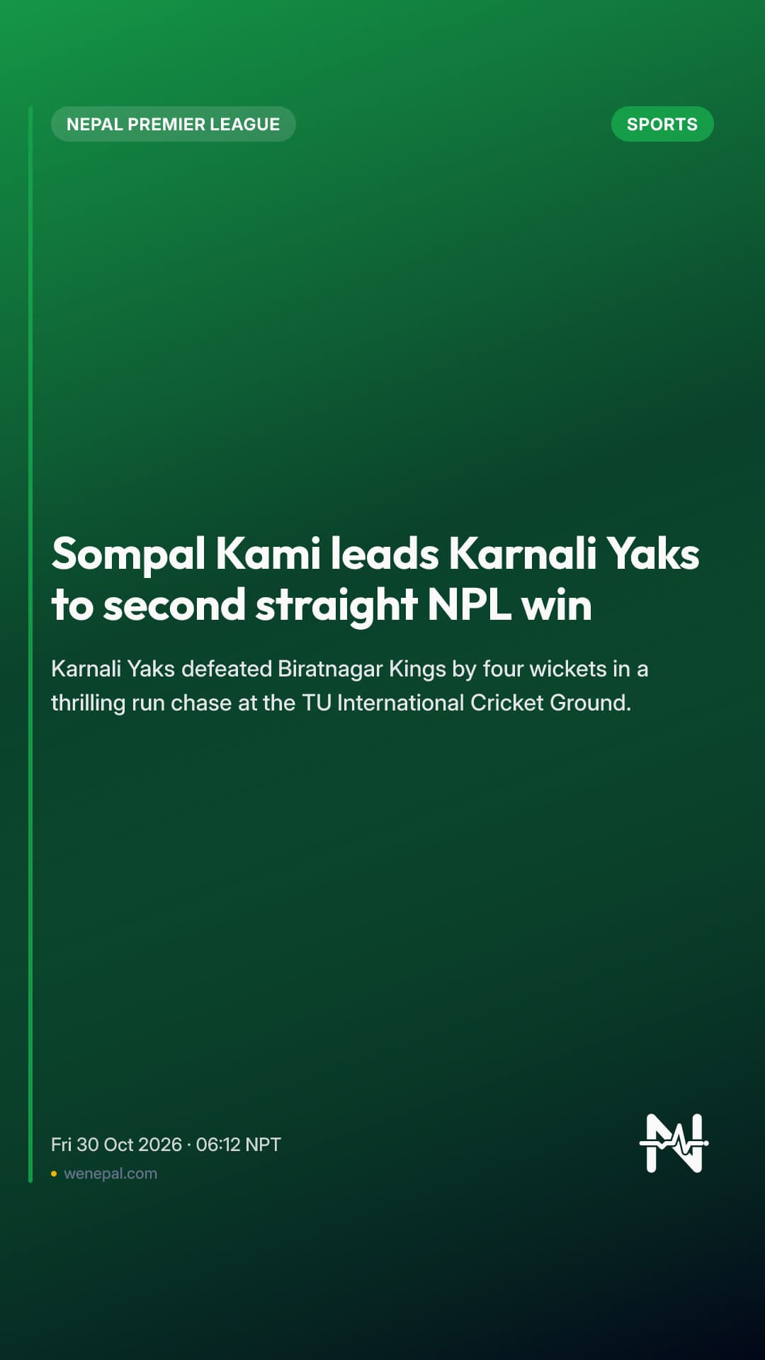 Sompal Kami leads Karnali Yaks to second straight NPL win