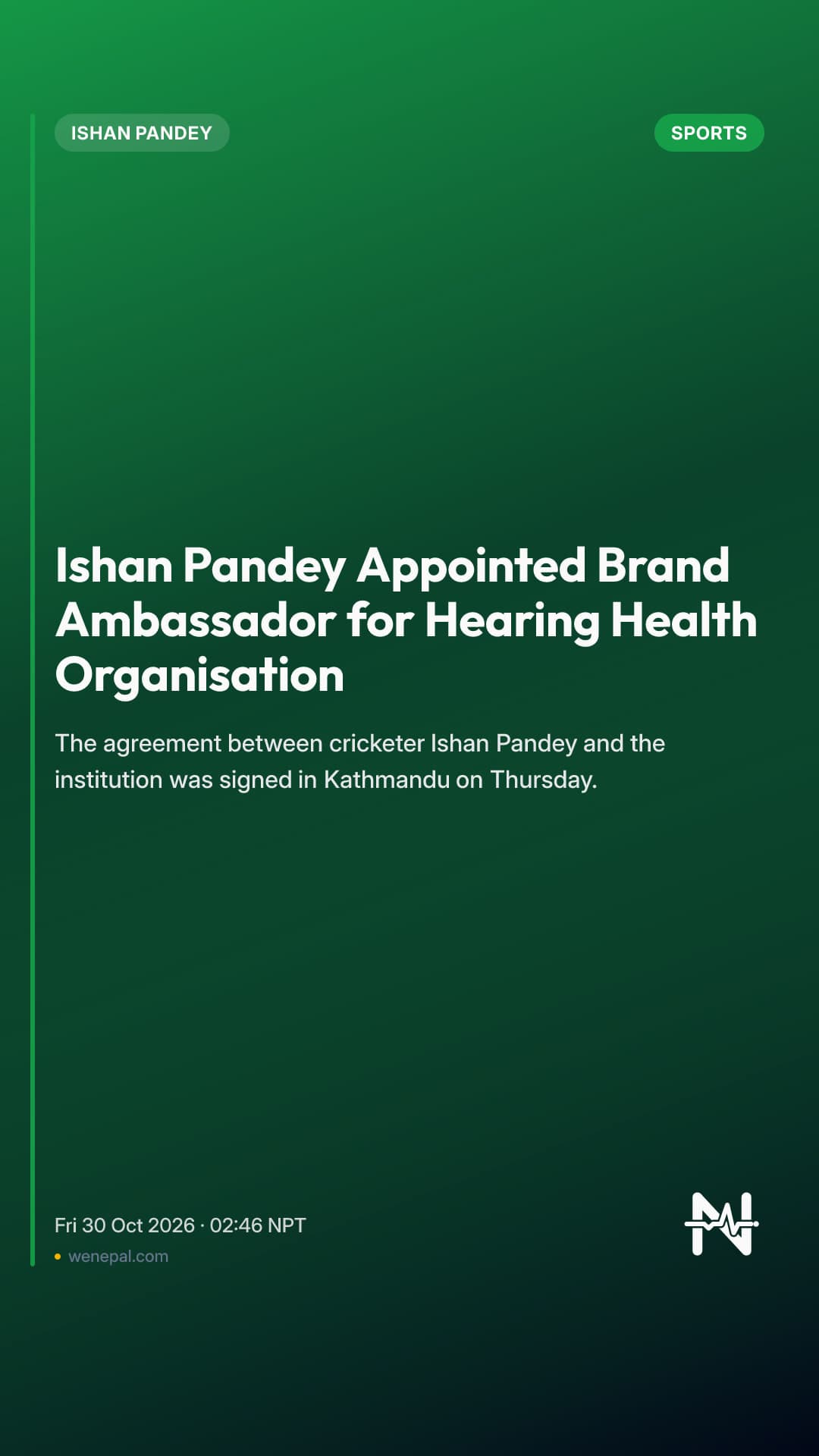 Ishan Pandey Appointed Brand Ambassador for Hearing Health Organisation