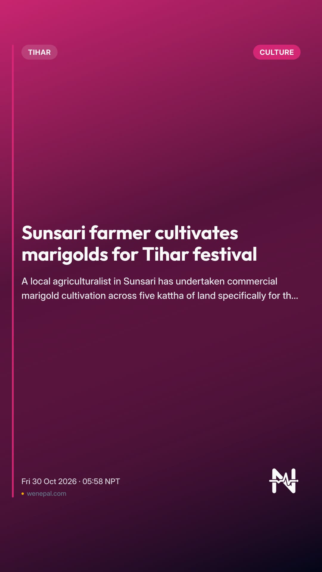 Sunsari farmer cultivates marigolds for Tihar festival